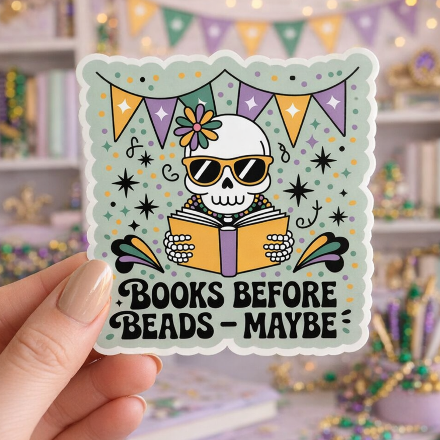 Mardi Gras Bookish Sticker