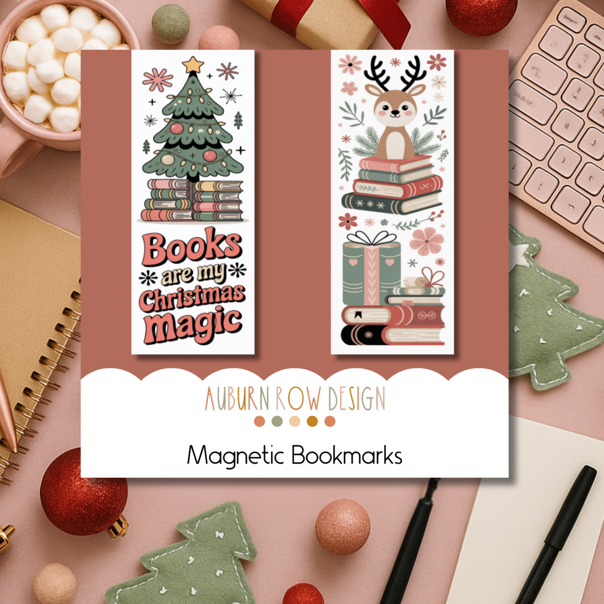 Folk Art Christmas Magnetic Bookmarks