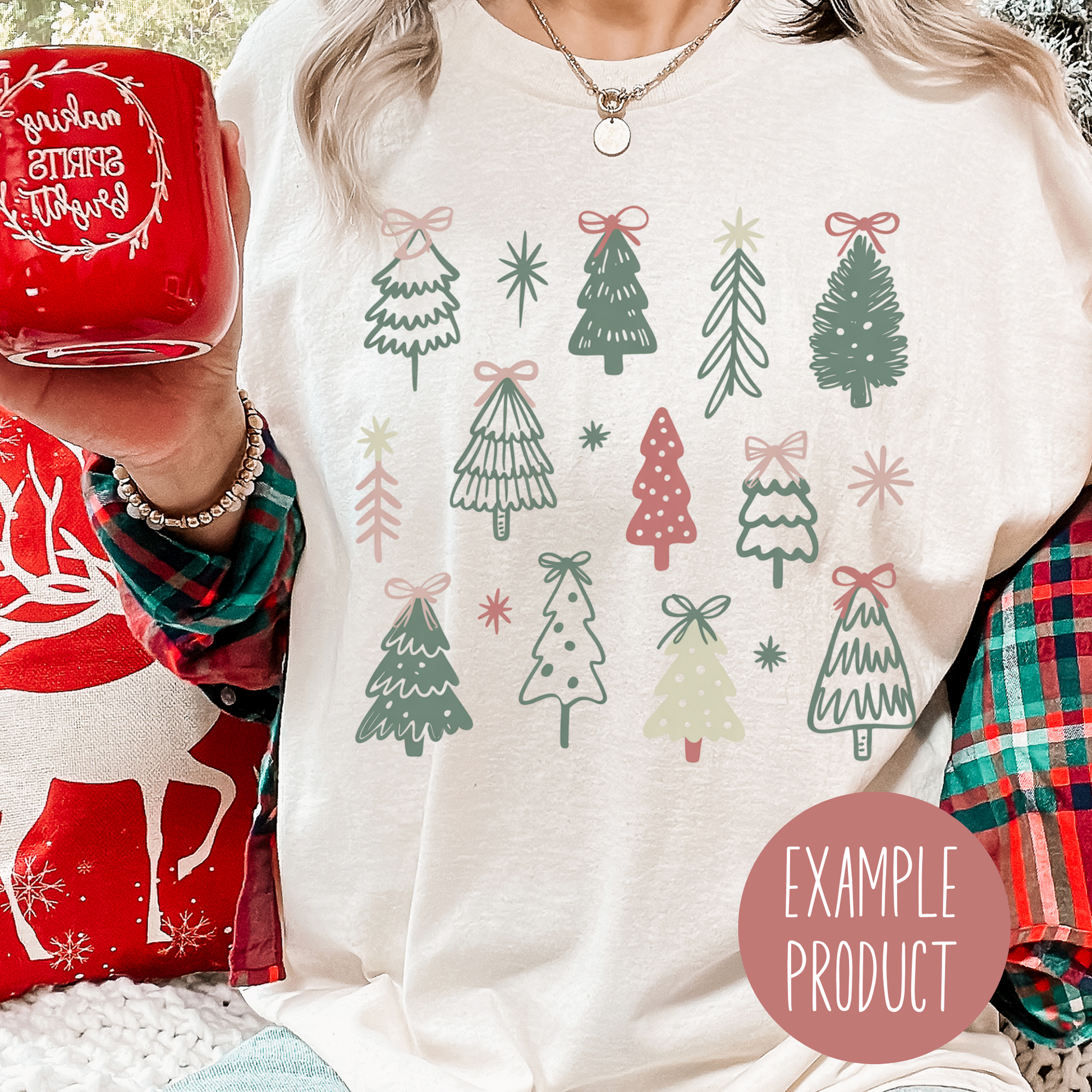 Women's Christmas Tree Print T-Shirt, Festive Holiday Casual Tee, Colorful Xmas Apparel
