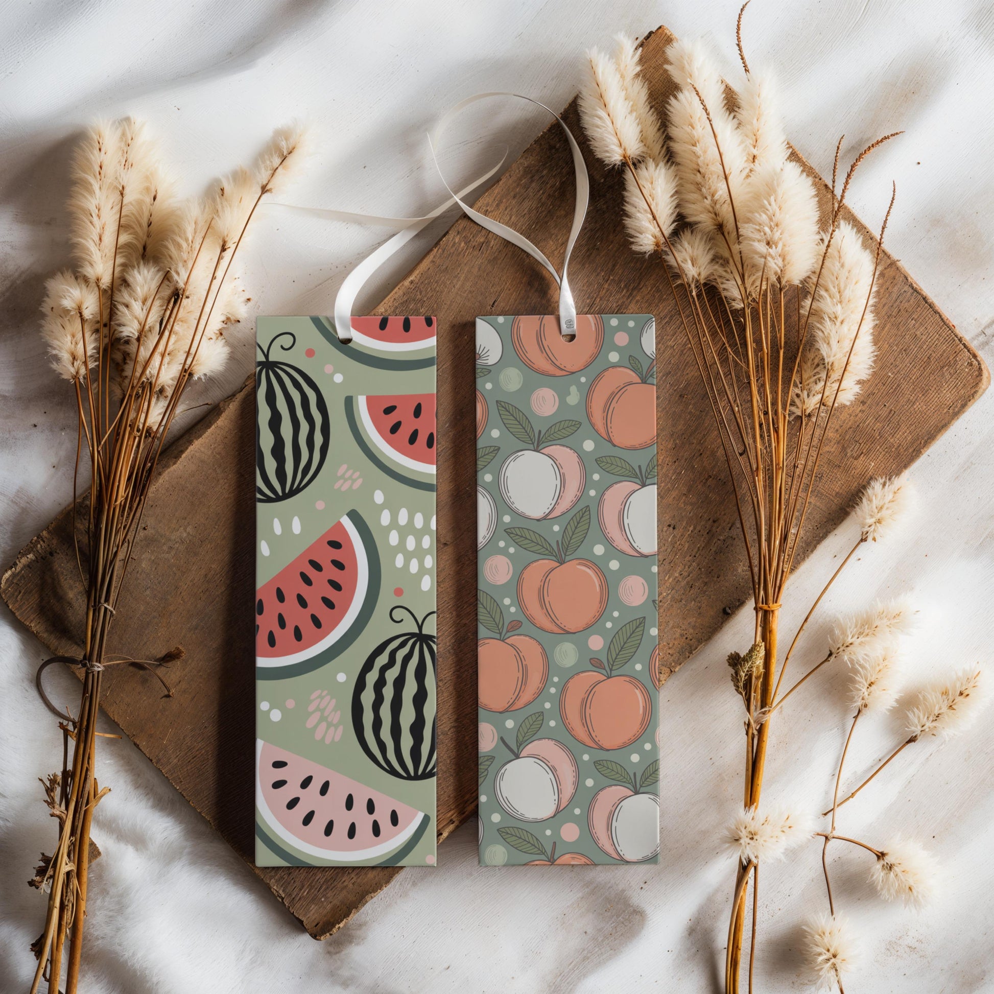 Watermelon and Peach Pattern Bookmarks, Summer Fruit Design, Reading Accessory, Set of 2
