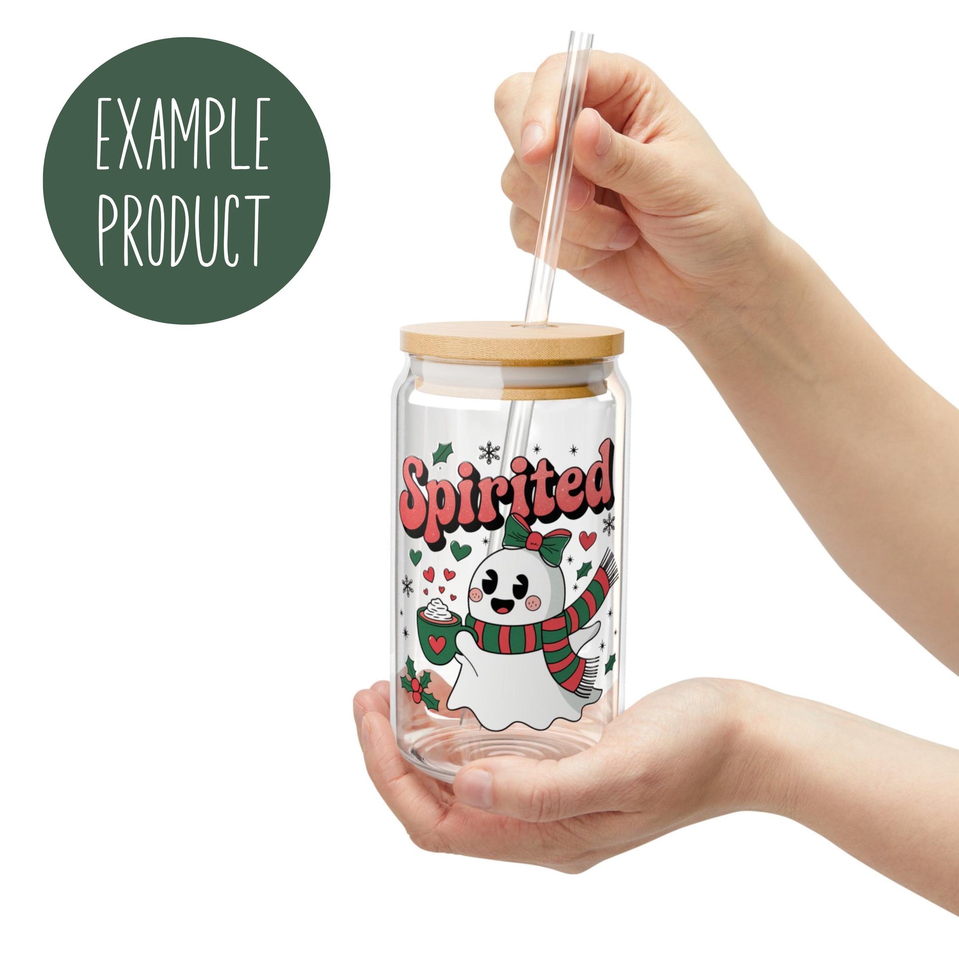 Holiday Panda Glass Jar, Cute Panda Christmas Gift, Reusable Drinking Jar with Straw and Lid