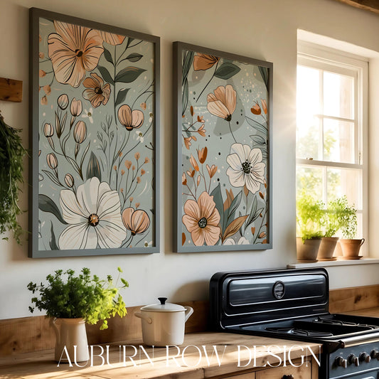 Floral Wall Art Prints, Botanical Poster Set, Modern Home Decor, Living Room Gallery, Large Canvas Flowers