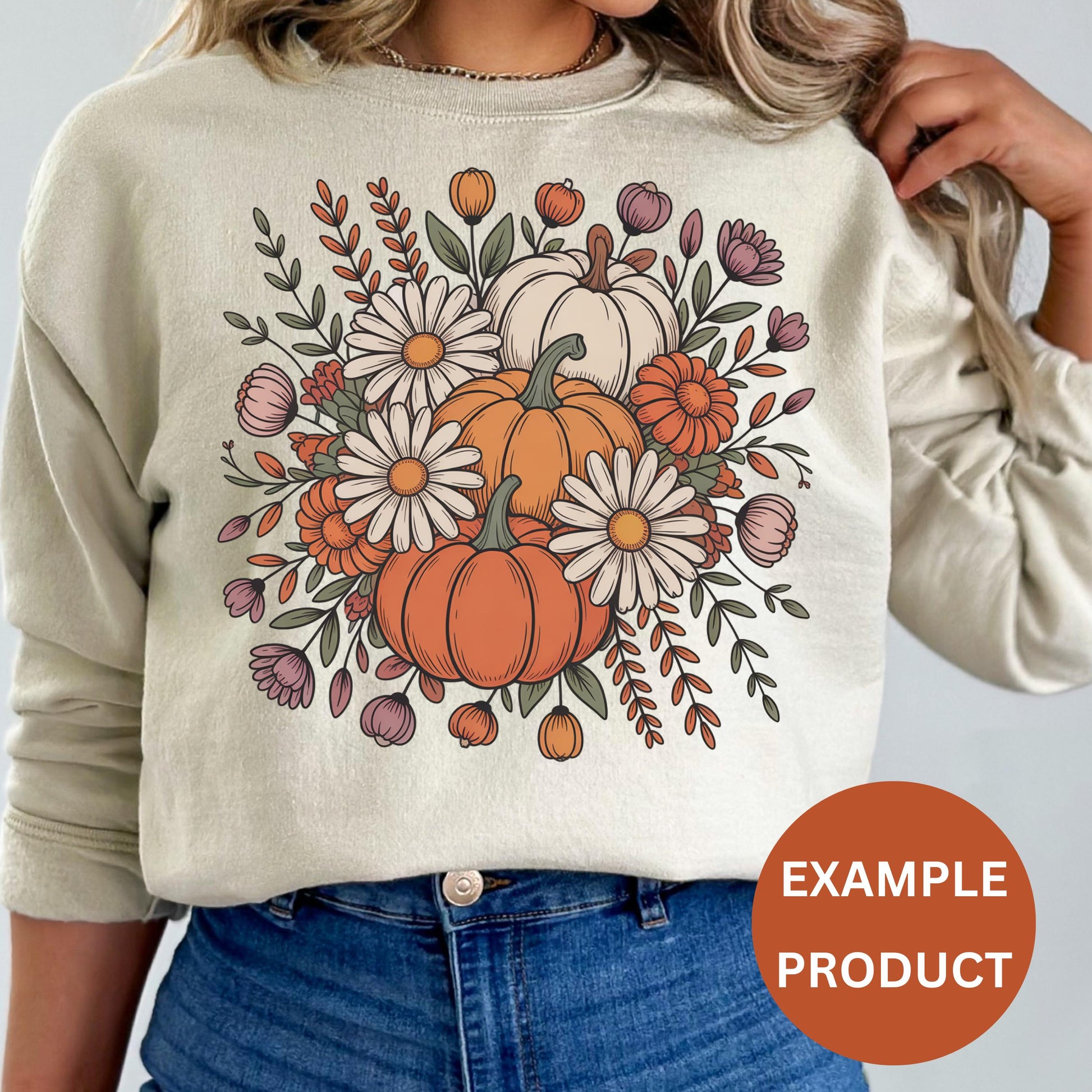 Autumn Pumpkin Floral Sweatshirt, Cozy Fall Women's Pullover, Thanksgiving Outfit Idea, Trendy Fall Fashion Tops