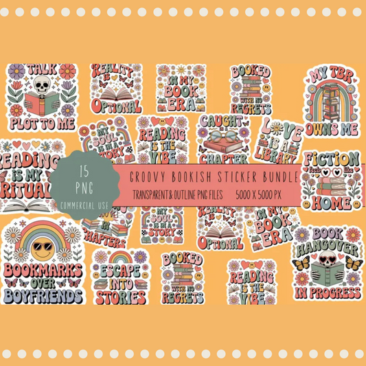Bookish Sticker Bundle, Reading Quotes, Library Lover, Vinyl Decal Set, Waterproof Planner Stickers, Book Club Gifts 5000x5000 px