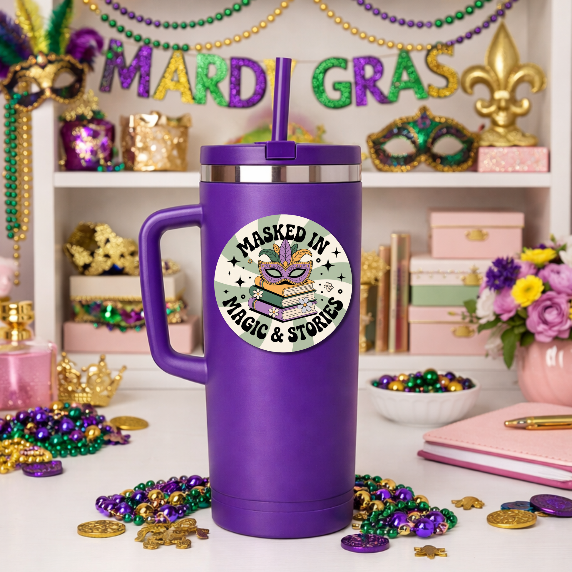 Mardi Gras Bookish Sticker