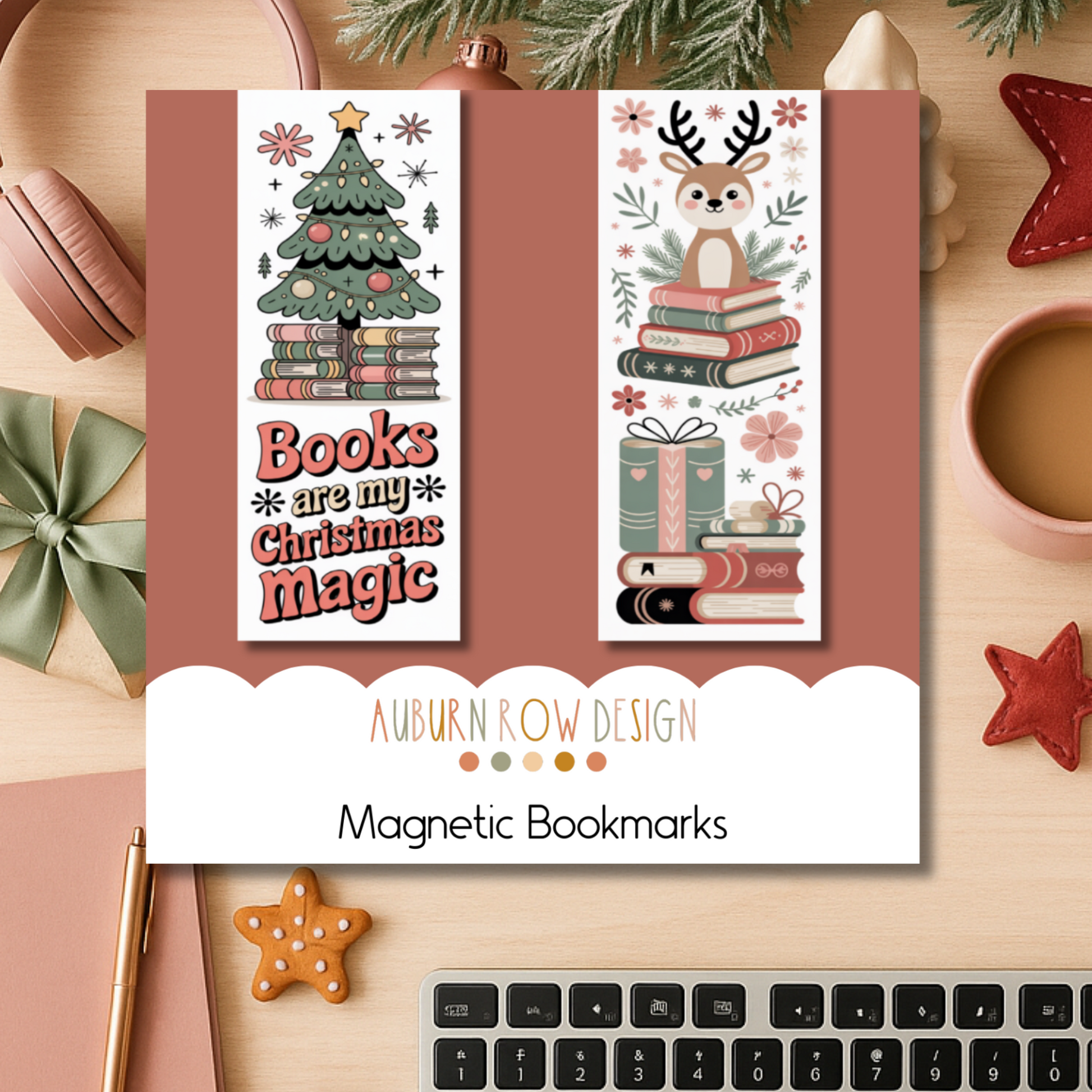 Folk Art Christmas Magnetic Bookmarks