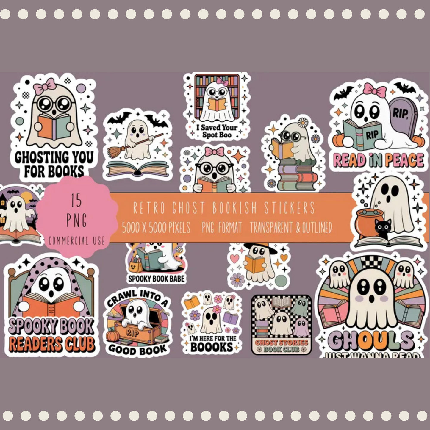 Cute Ghost Bookmarks, Spooky Reading Club Stickers, Halloween Themed Gifts, Digital Download