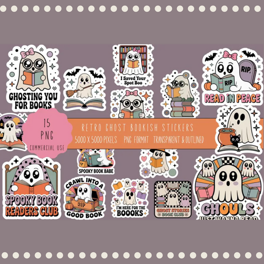 Cute Ghost Bookmarks, Spooky Reading Club Stickers, Halloween Themed Gifts, Digital Download