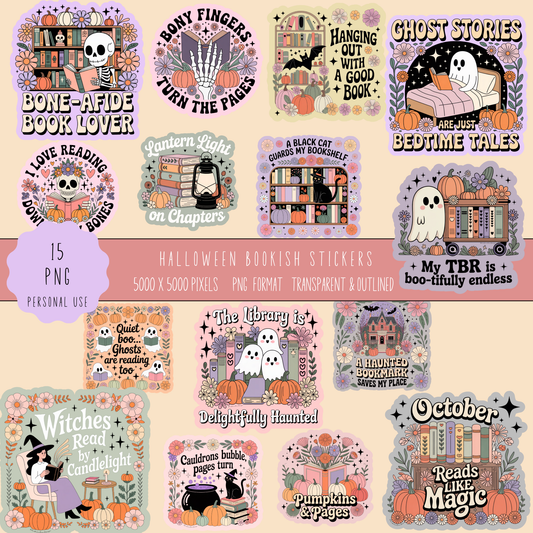 Halloween Sticker Pack, Witchy Book Lover, Spooky Library, Ghost Stories, October Reads, Cute Vinyl Stickers, Planner Decorations