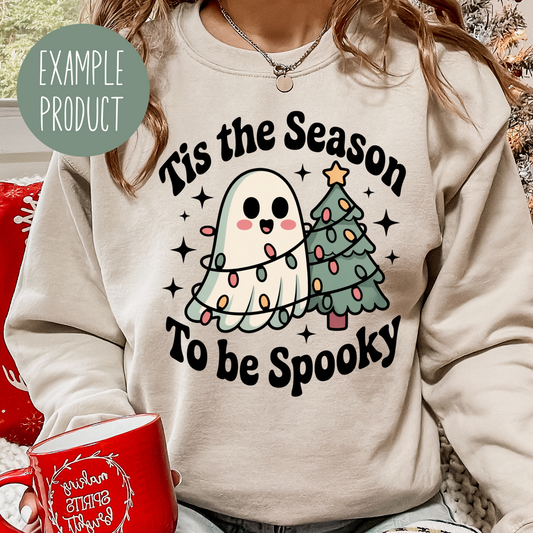 Tis the Season To Be Spooky Sweatshirt, Cute Ghost and Christmas Tree, Festive Holiday Apparel, Unisex Winter Clothing