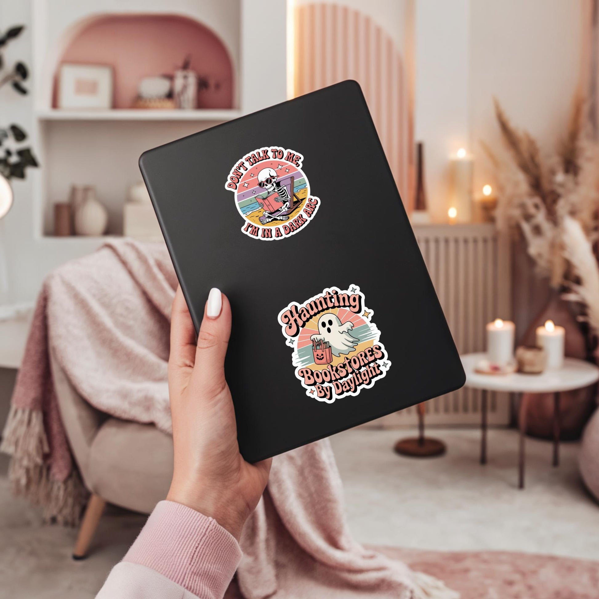 Vintage Sticker Decorated Black Notebook, Unique Gift for Writers and Readers, Aesthetic Journal