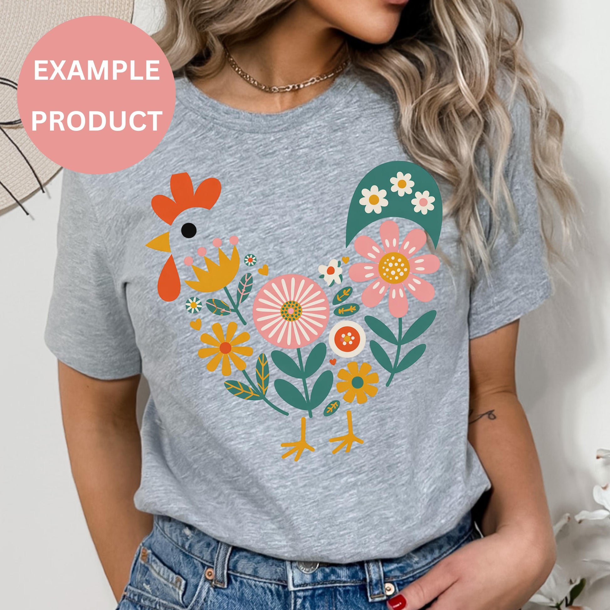 Women's Floral Graphic T-Shirt, Spring Flowers and Bird Print, Casual Grey Tee, Trendy Flower Design Top, Soft Cotton, Summer Fashion