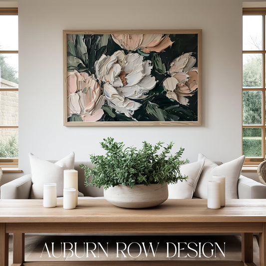 Abstract Floral Canvas Art, Modern Living Room Decor, Large Wall Painting, Elegant Home Interior Design