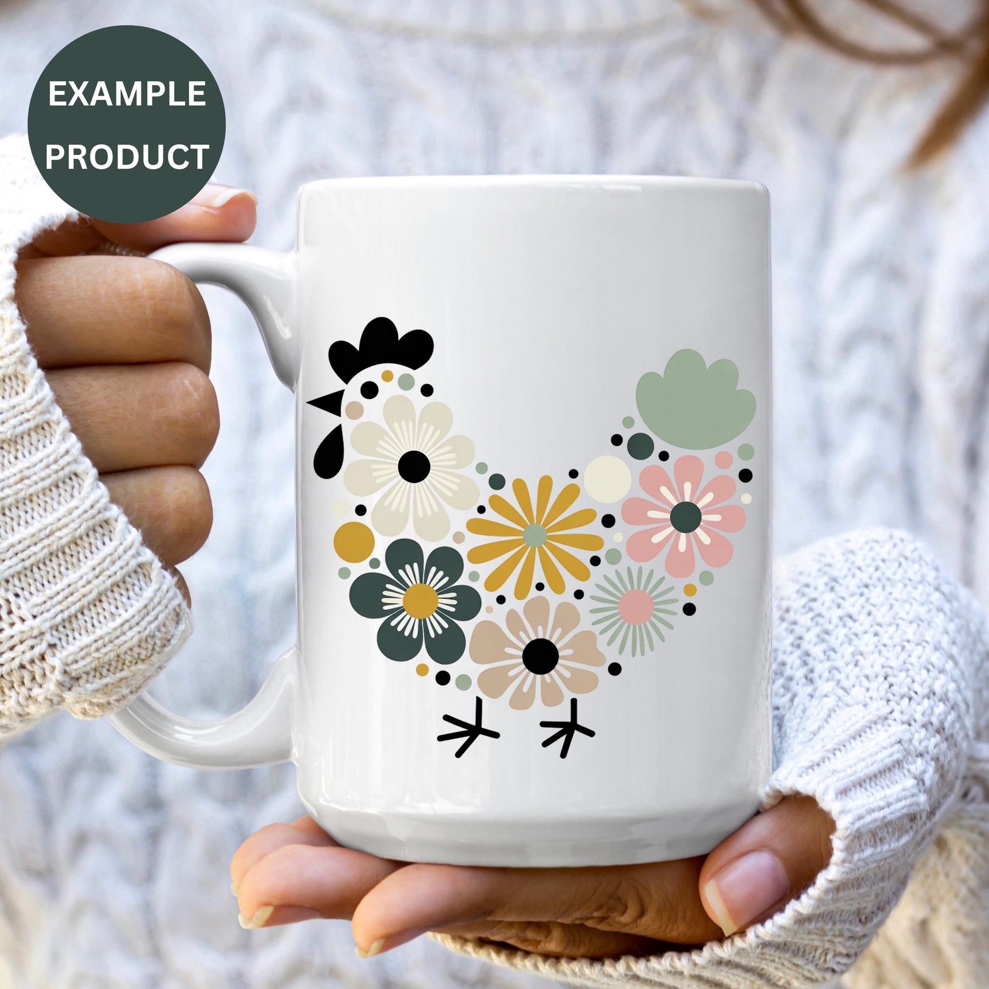 Floral Coffee Mug, Dainty Flowers Print, White Ceramic Cup, Perfect Gift for Her, Trendy Kitchen Decor