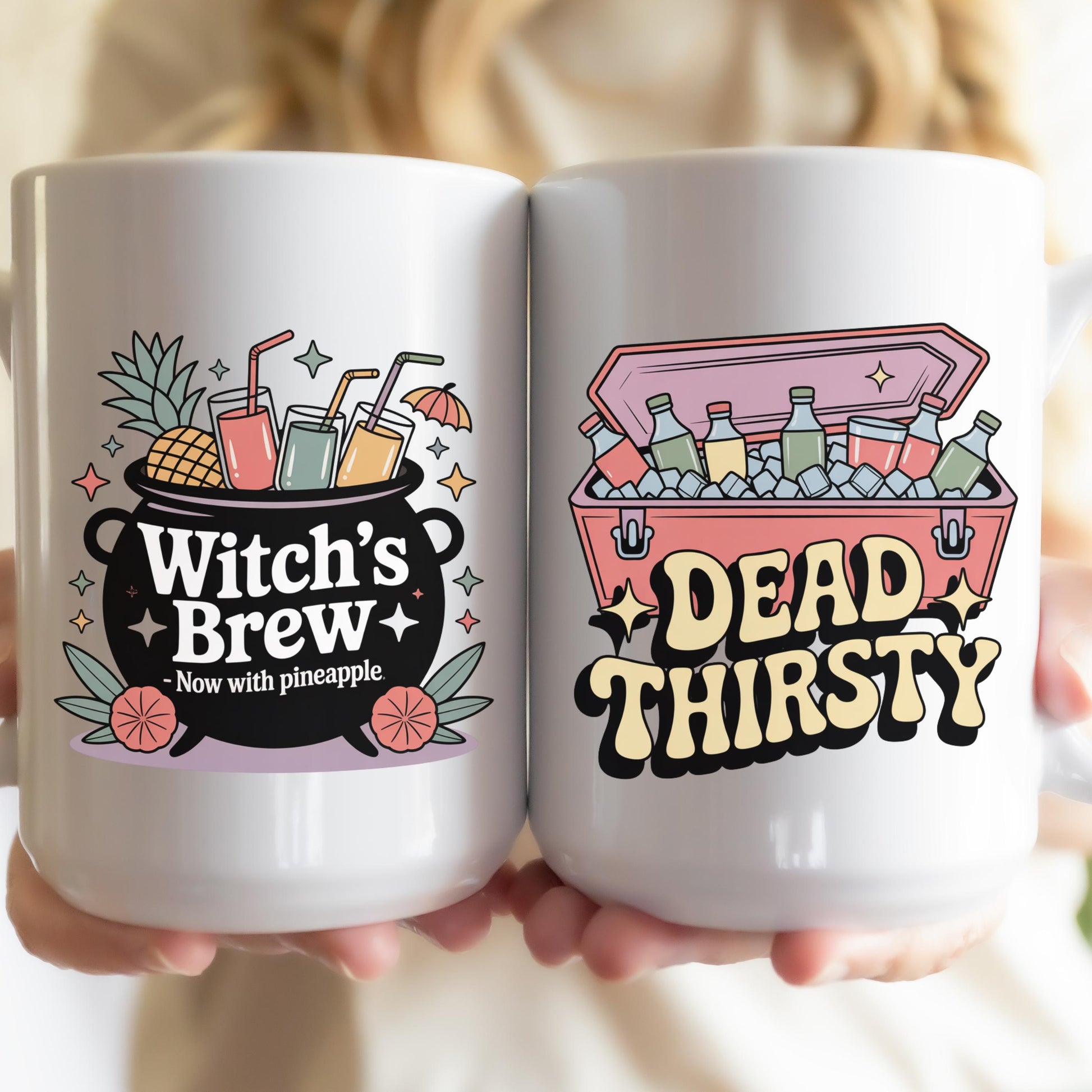 Witch's Brew and Dead Thirsty Halloween Coffee Mugs, Couple's Mug Set, Spooky Beverage Cups, Gift Idea