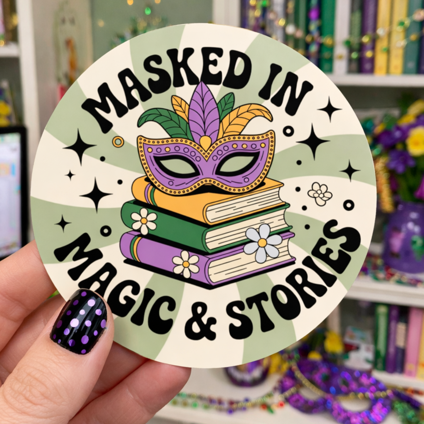 Mardi Gras Bookish Sticker