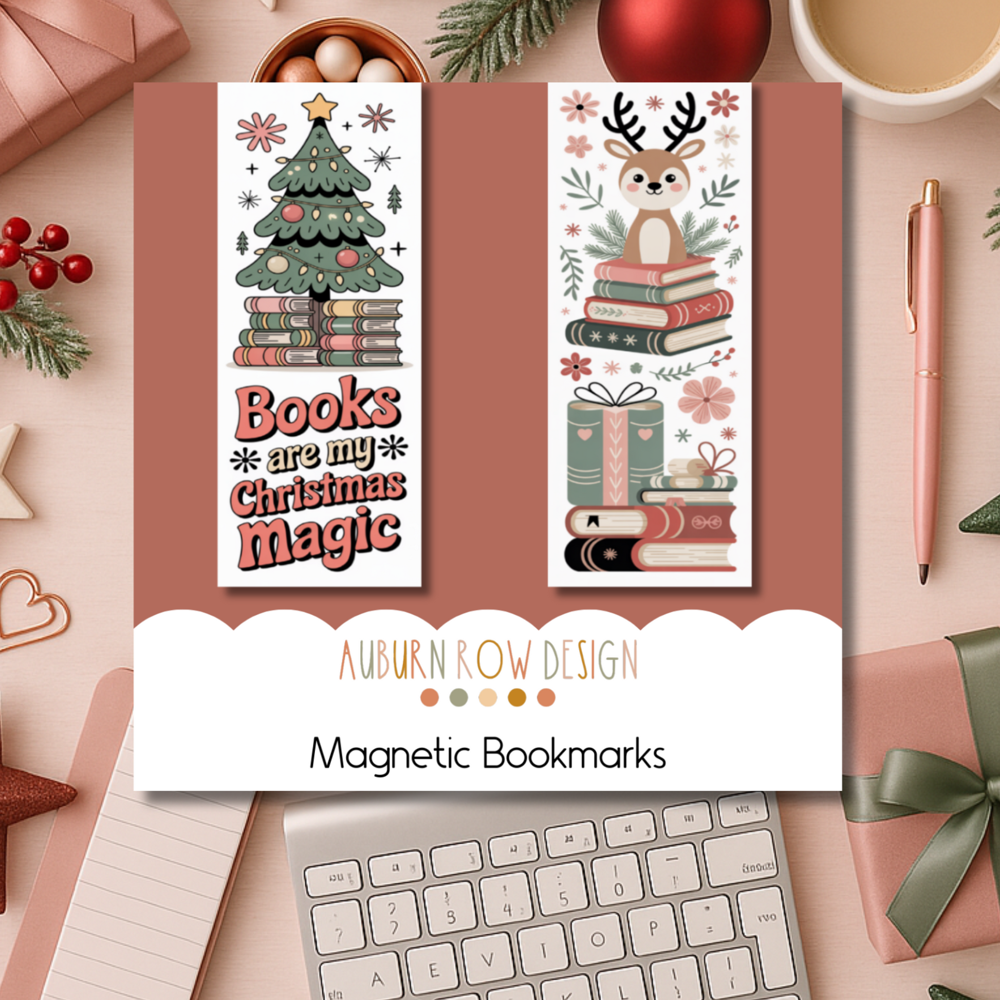 Folk Art Christmas Magnetic Bookmarks
