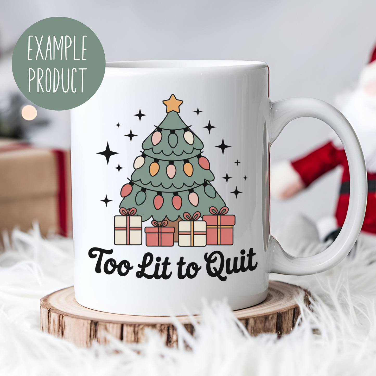 Christmas Tree Coffee Mug, Too Lit to Quit, Holiday Gift, Colorful Christmas Decor, Funny Xmas Mug
