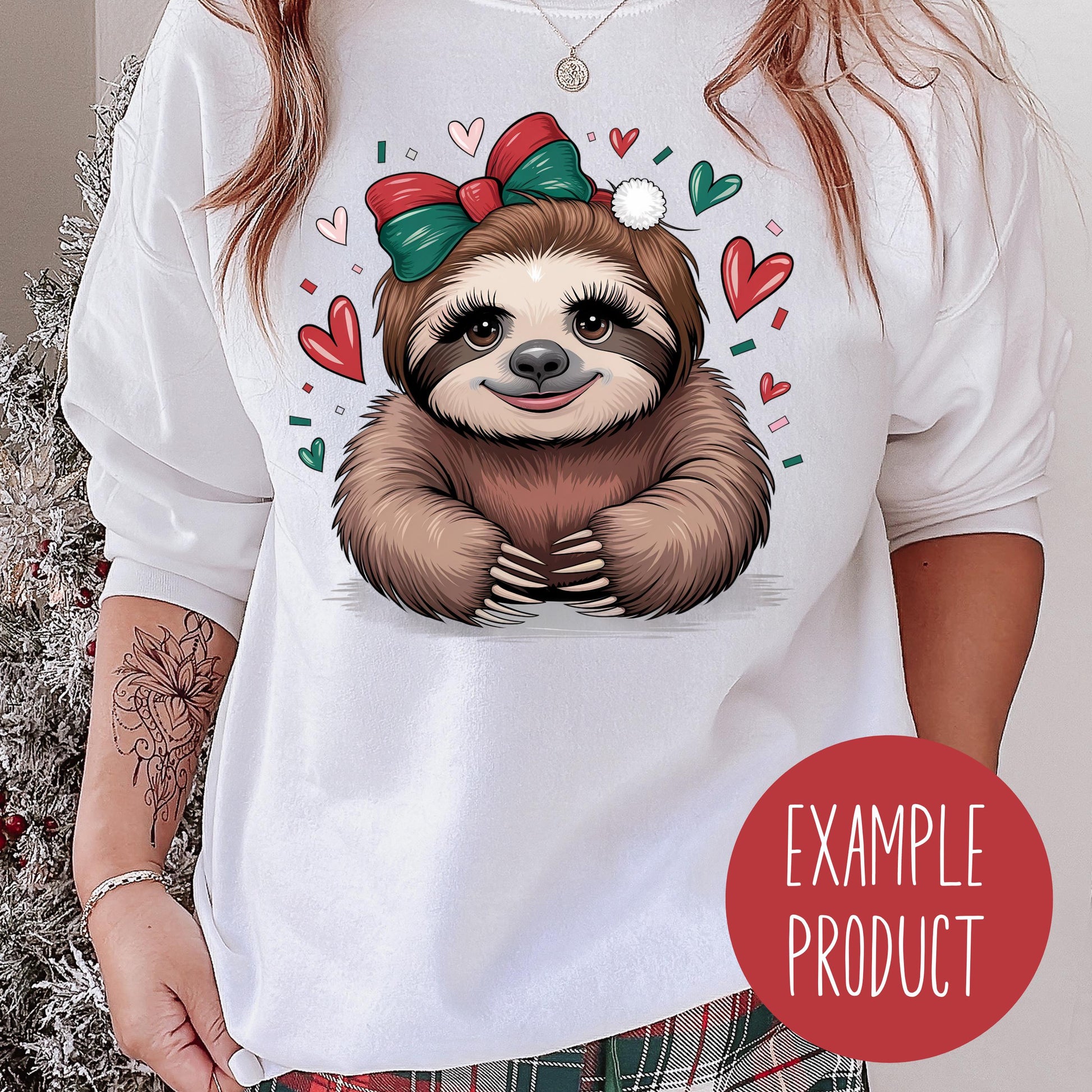 Cute Sloth Graphic T-Shirt, Cartoon Sloth with Bow, Women's Casual Tee, Animal Lover Gift Idea, White Cotton Shirt, Valentine's Day Special
