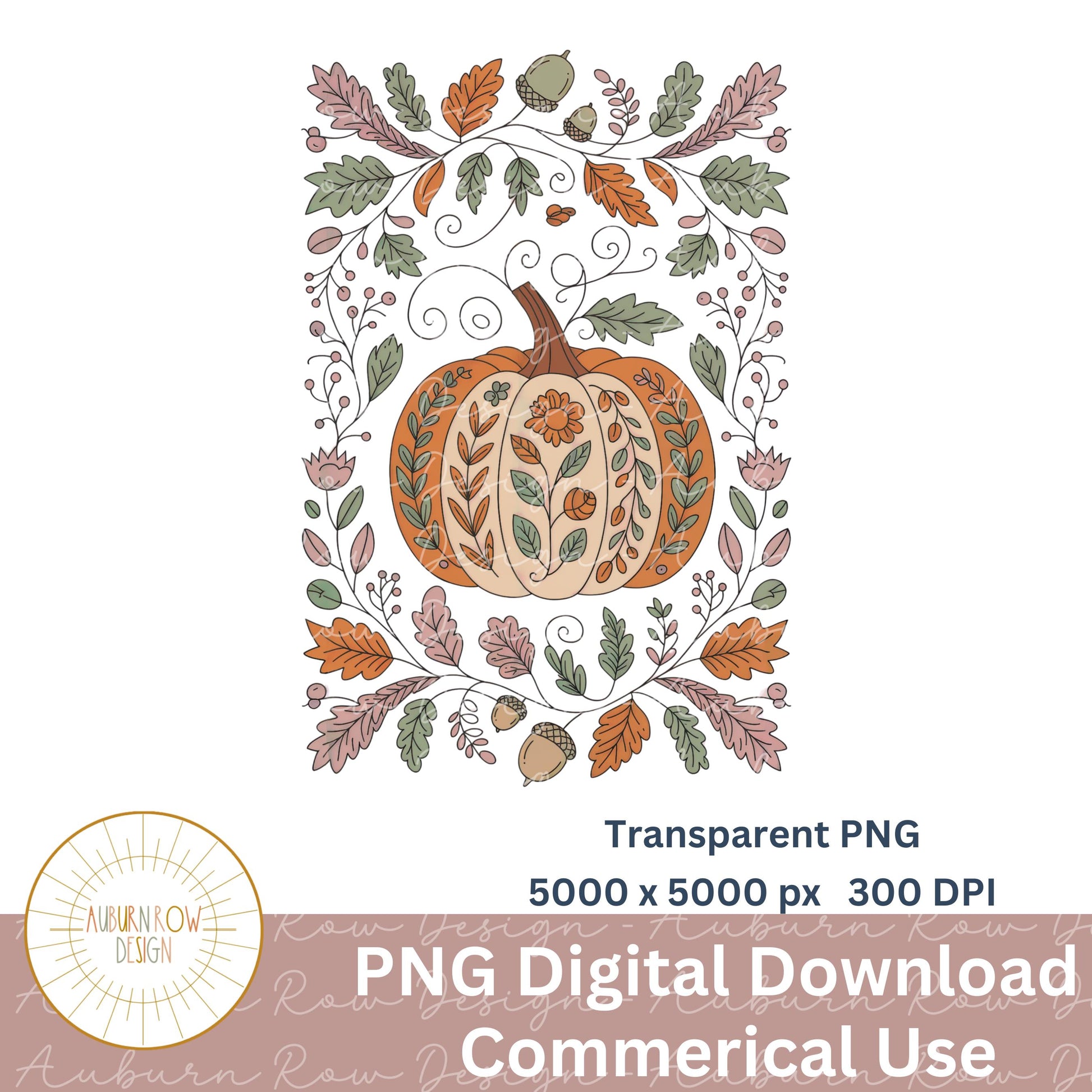 Autumn Pumpkin Clipart, Fall Leaves Digital Download, Transparent PNG, High Resolution, Commercial Use, Craft Supplies