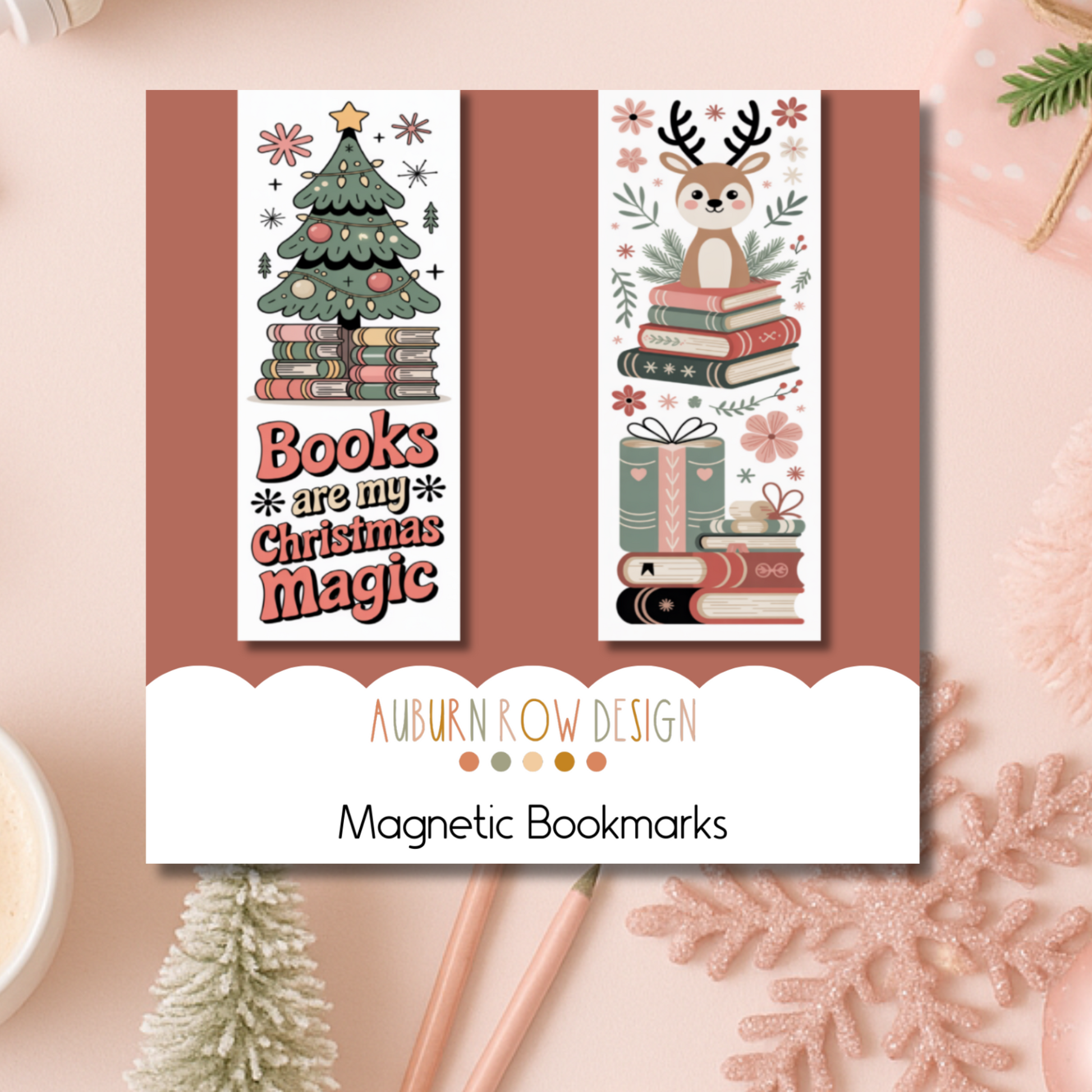 Folk Art Christmas Magnetic Bookmarks