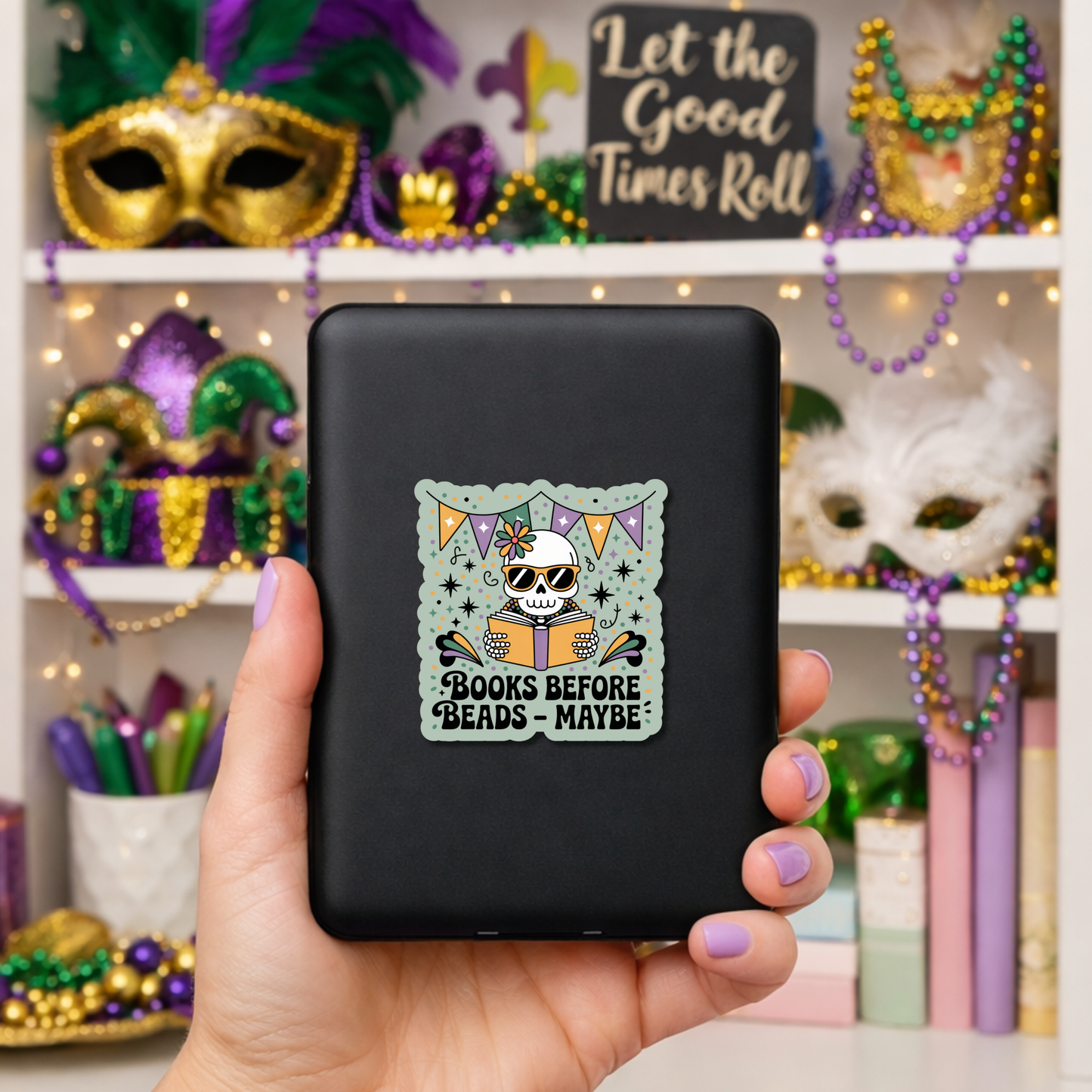 Mardi Gras Bookish Sticker