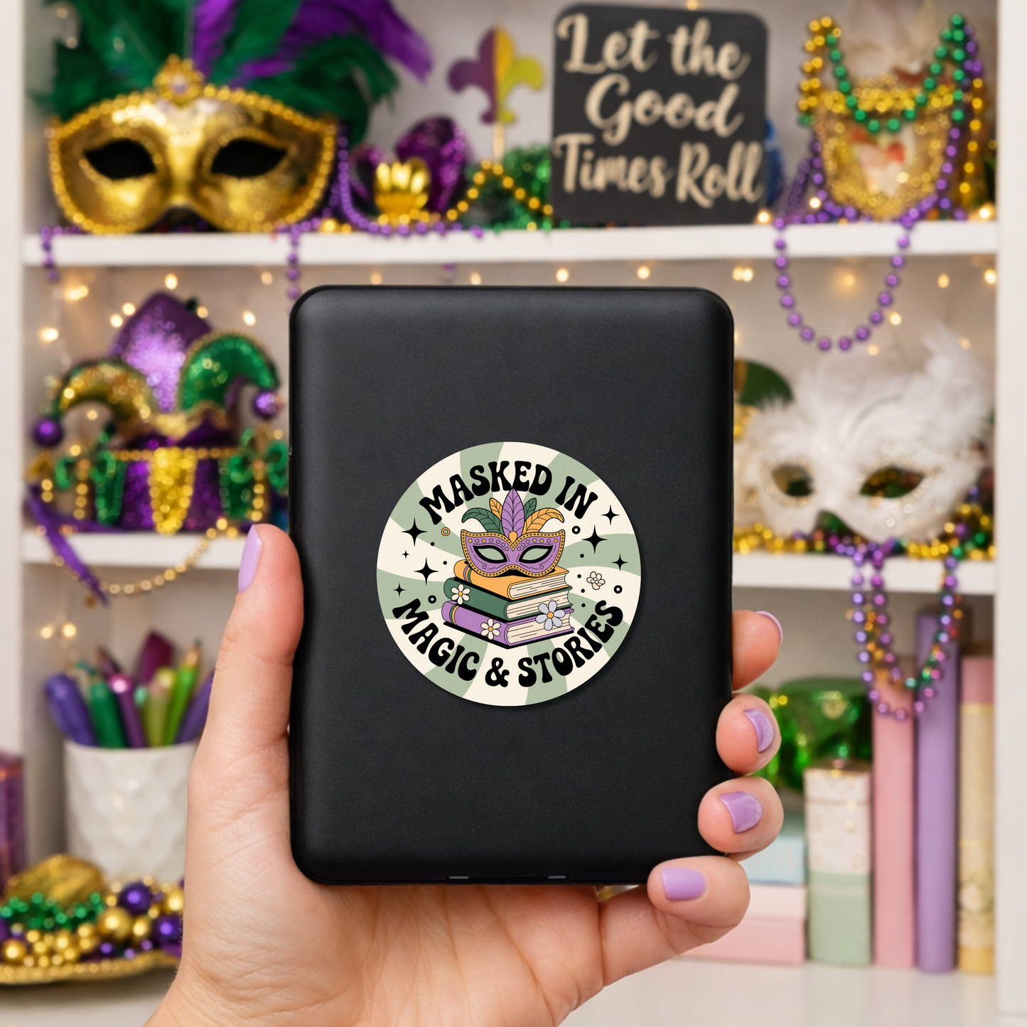 Mardi Gras Bookish Sticker
