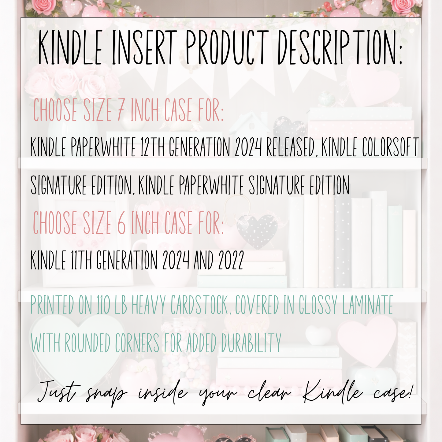 Valentines Day Kindle Inserts Individual or Set