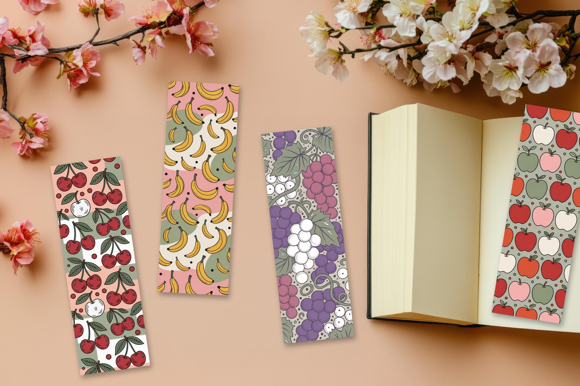 Colorful Designer Bookmarks, Floral, Fruit, and Patterned Print, Perfect Gift for Book Lovers