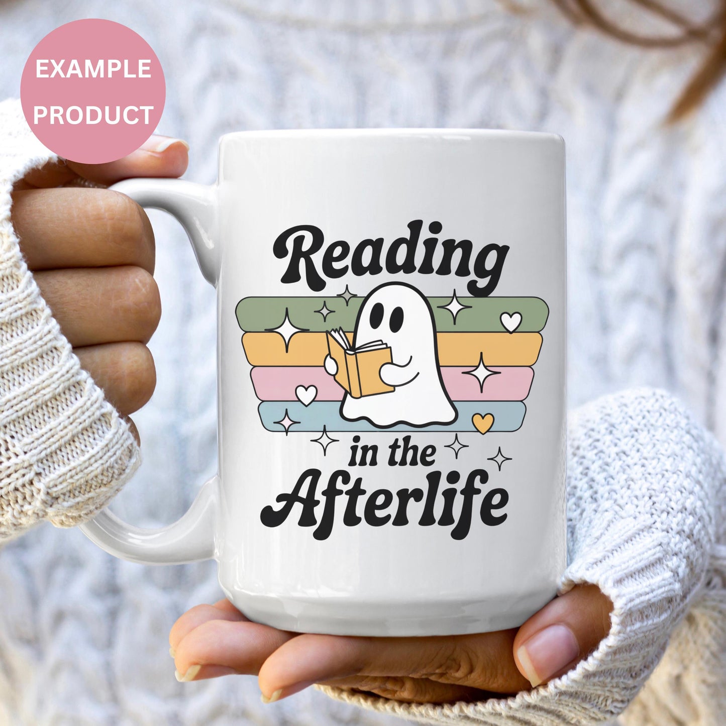 Cute Ghost Reading Mug - Book Lover Coffee Cup - Reading in the Afterlife - Gift for Readers - Cozy Winter Drinkware