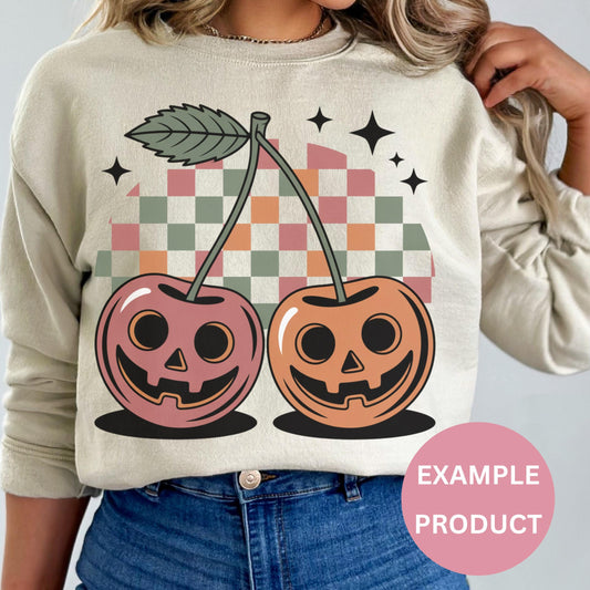 Halloween Pumpkin Sweatshirt, Women's Autumn Sweater, Checkered Graphic Pullover, Cozy Fall Fashion Top