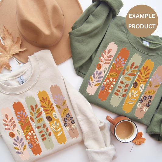 Autumn Leaves Sweatshirt, Fall Colors Crewneck, Women's Casual Pullover, Cozy Cotton Top with Leaf Print Design
