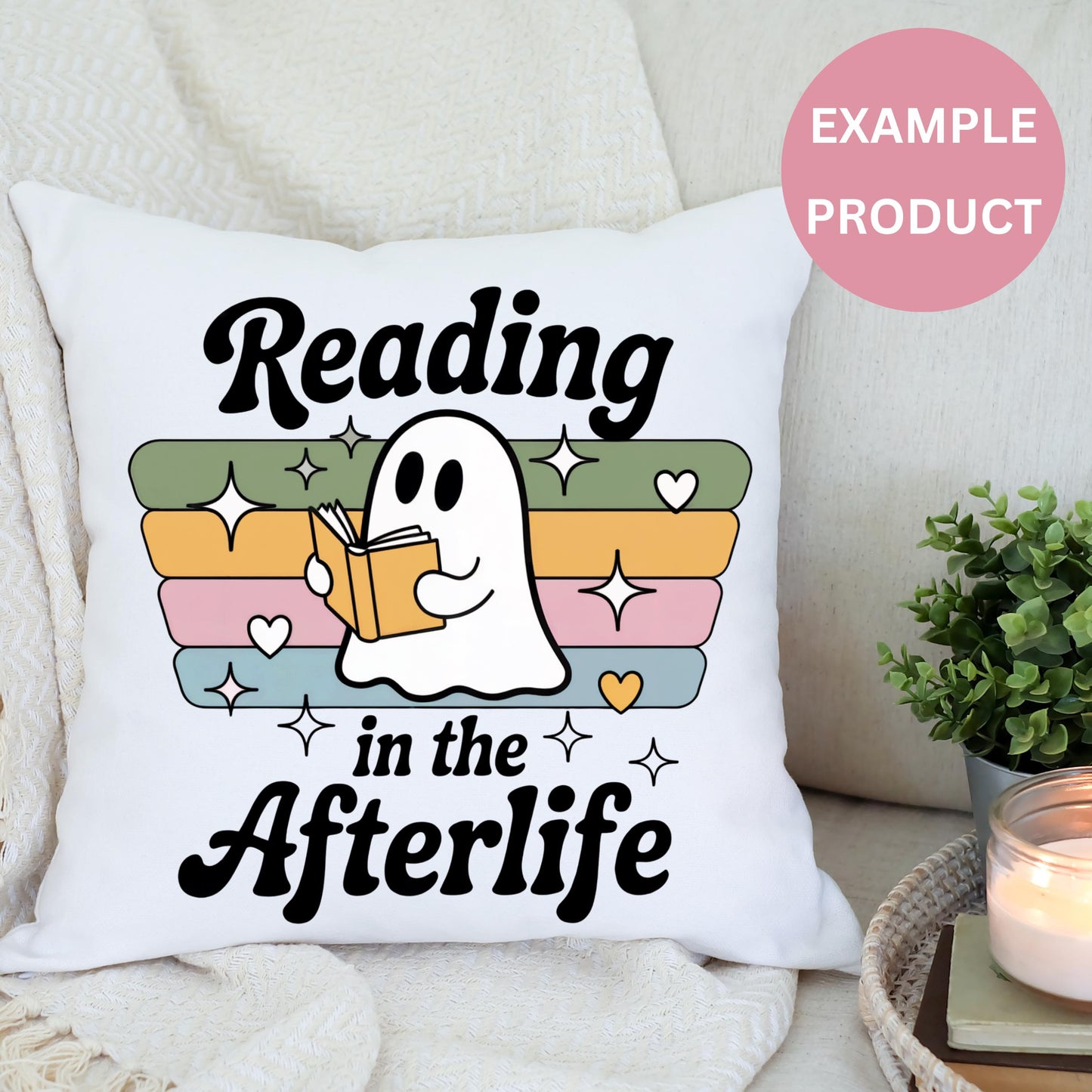 Reading in the Afterlife Pillow Cover, Cute Ghost Reading Book Decorative Throw Pillow, Cozy Home Accessory