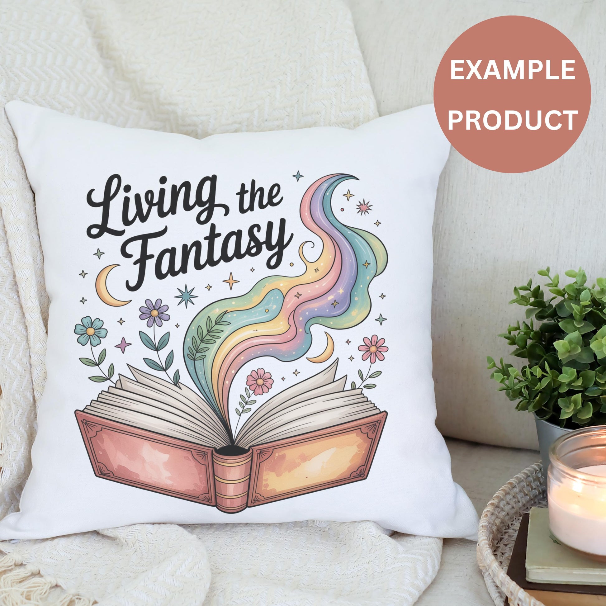 Fantasy Book Throw Pillow Cover, Colorful Whimsical Design, Decorative Cushion for Living Room Sofa