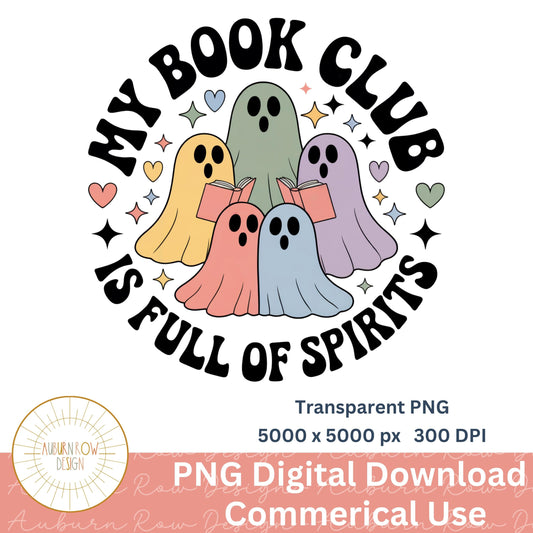 Cute Ghosts Reading Books Digital Art, My Book Club PNG, Colorful Spirits Transparent Design Download for Commercial Use