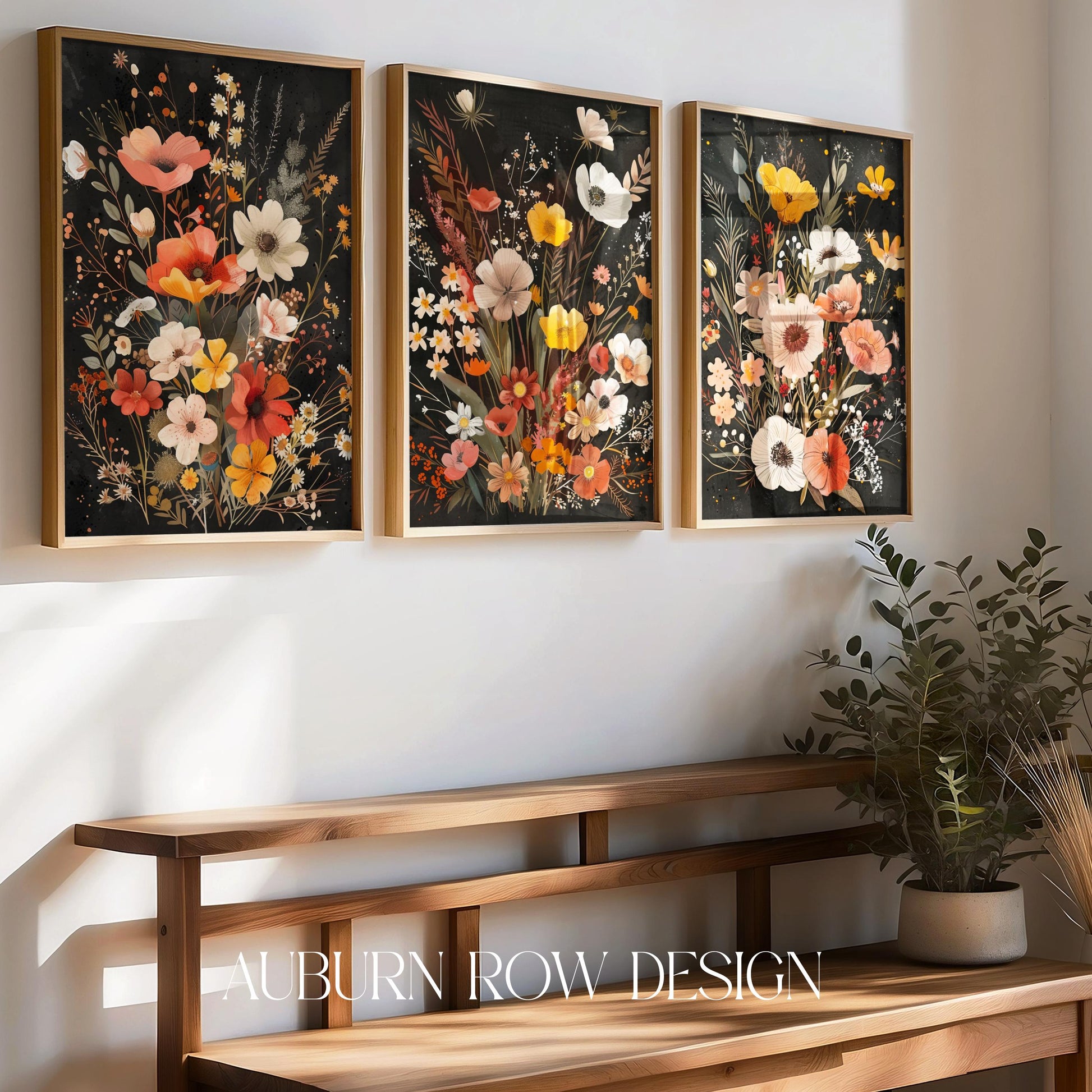 Floral Trio Wall Art Prints, Vibrant Flower Paintings, Home Decor Gallery Set