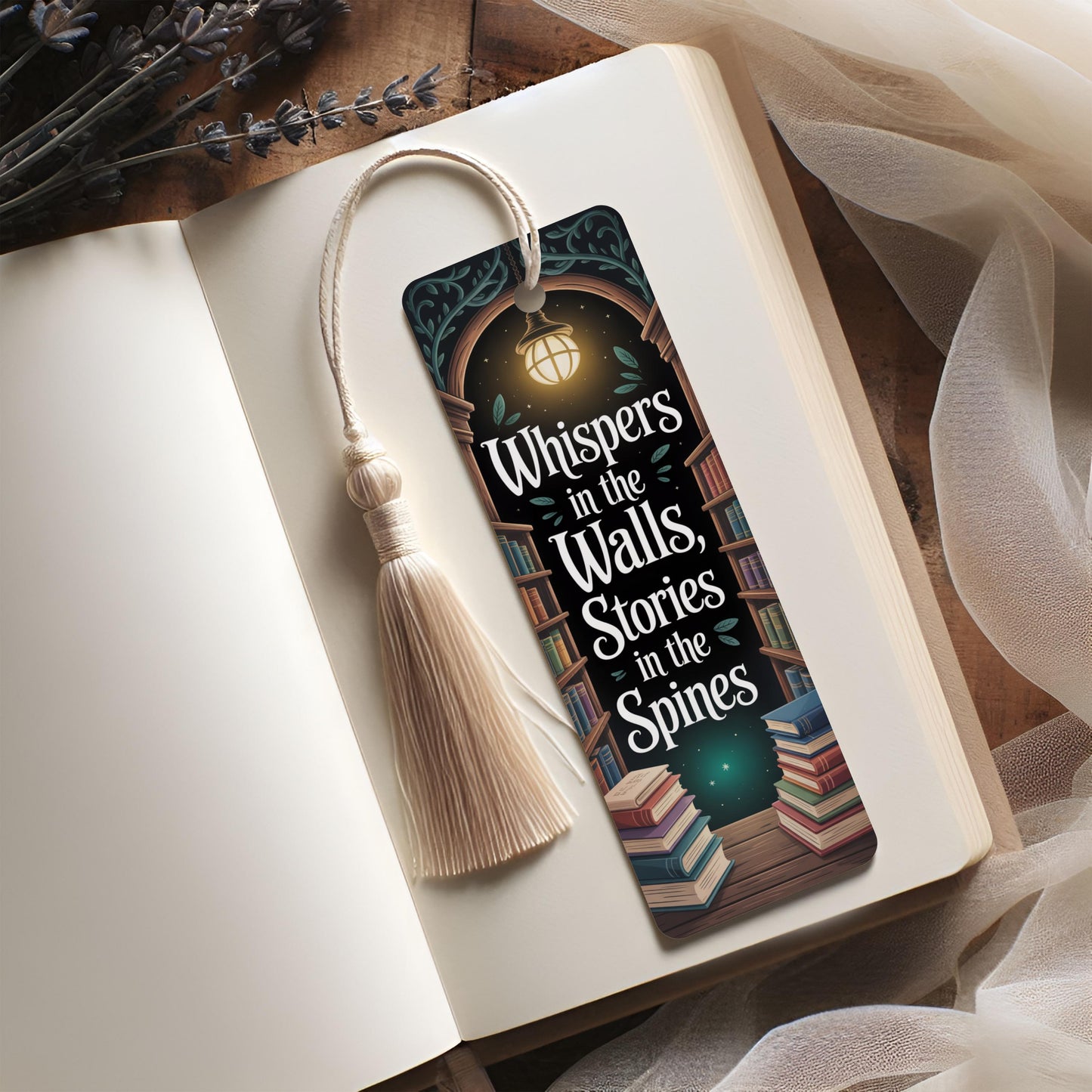 Whispers in the Walls Themed Bookmark, Vintage Book Spines Design, Library Decor, Literary Gift