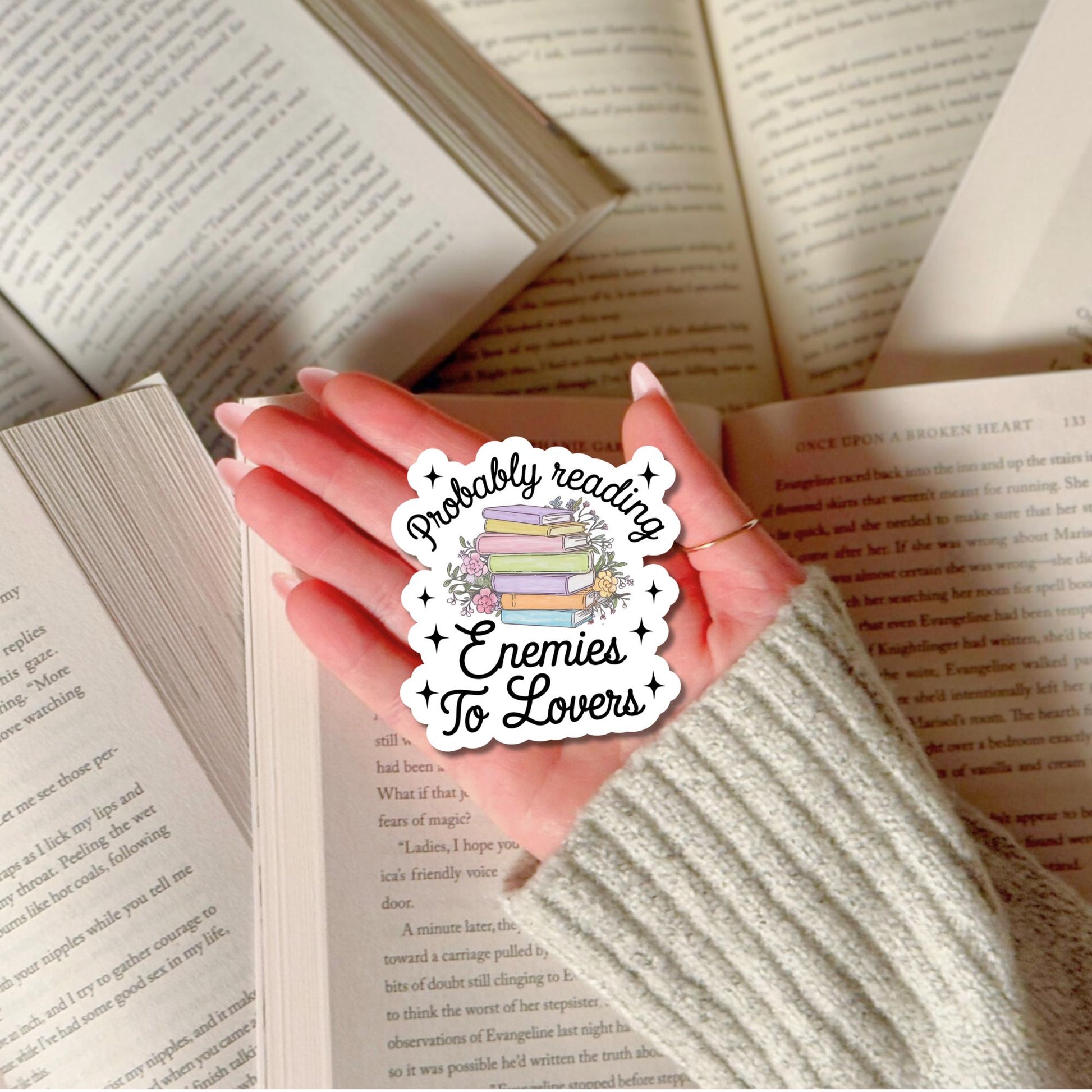 'Probably Reading' Enemies to Lovers Bookish Sticker, Cute Waterproof Vinyl Decal for Readers