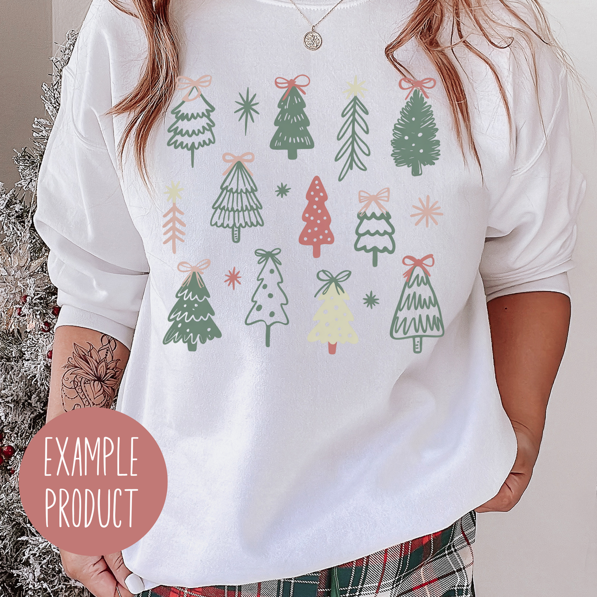 Festive Christmas Tree Sweatshirt, Holiday Graphic Pullover, Women's Winter Fashion, Cozy Holiday Apparel