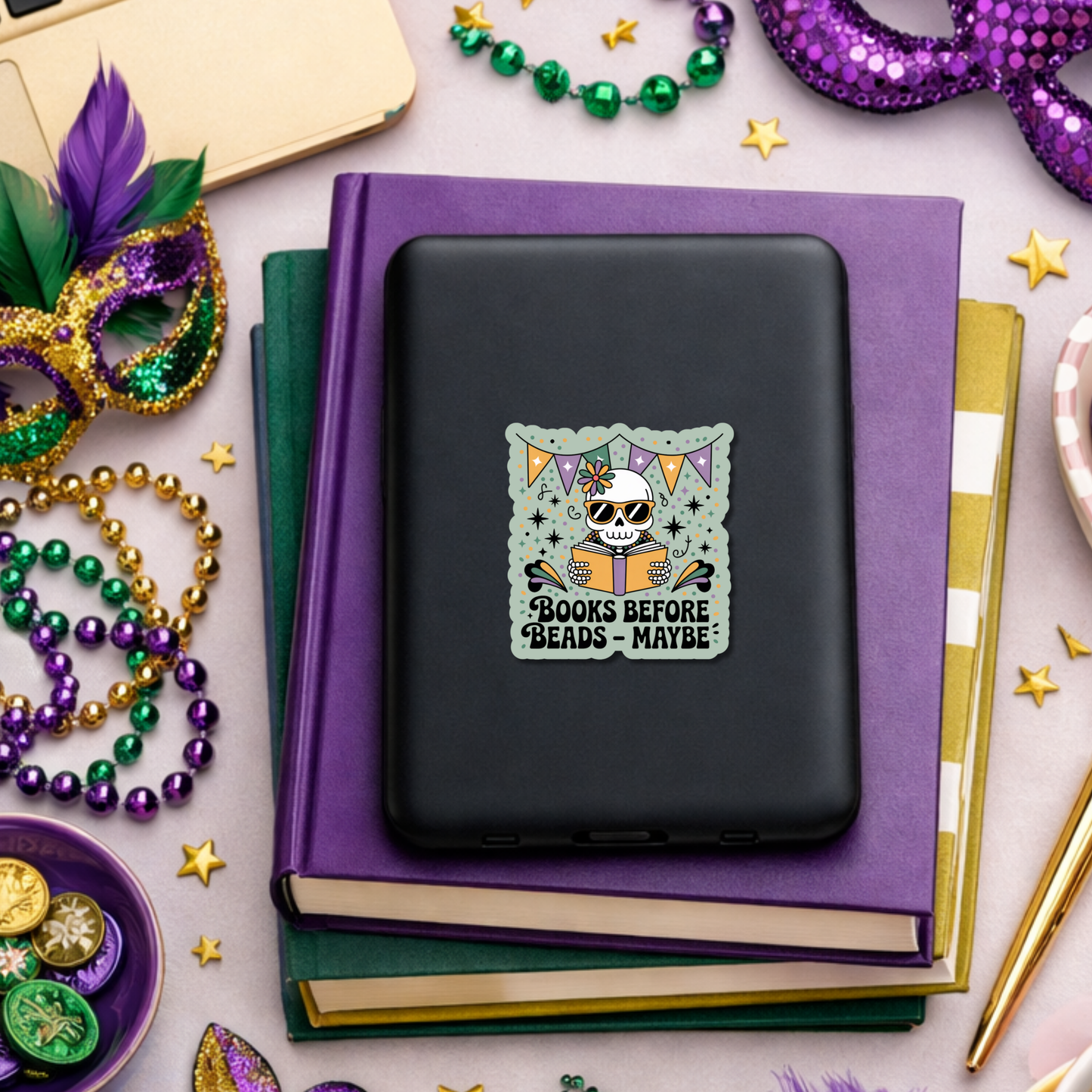 Mardi Gras Bookish Sticker