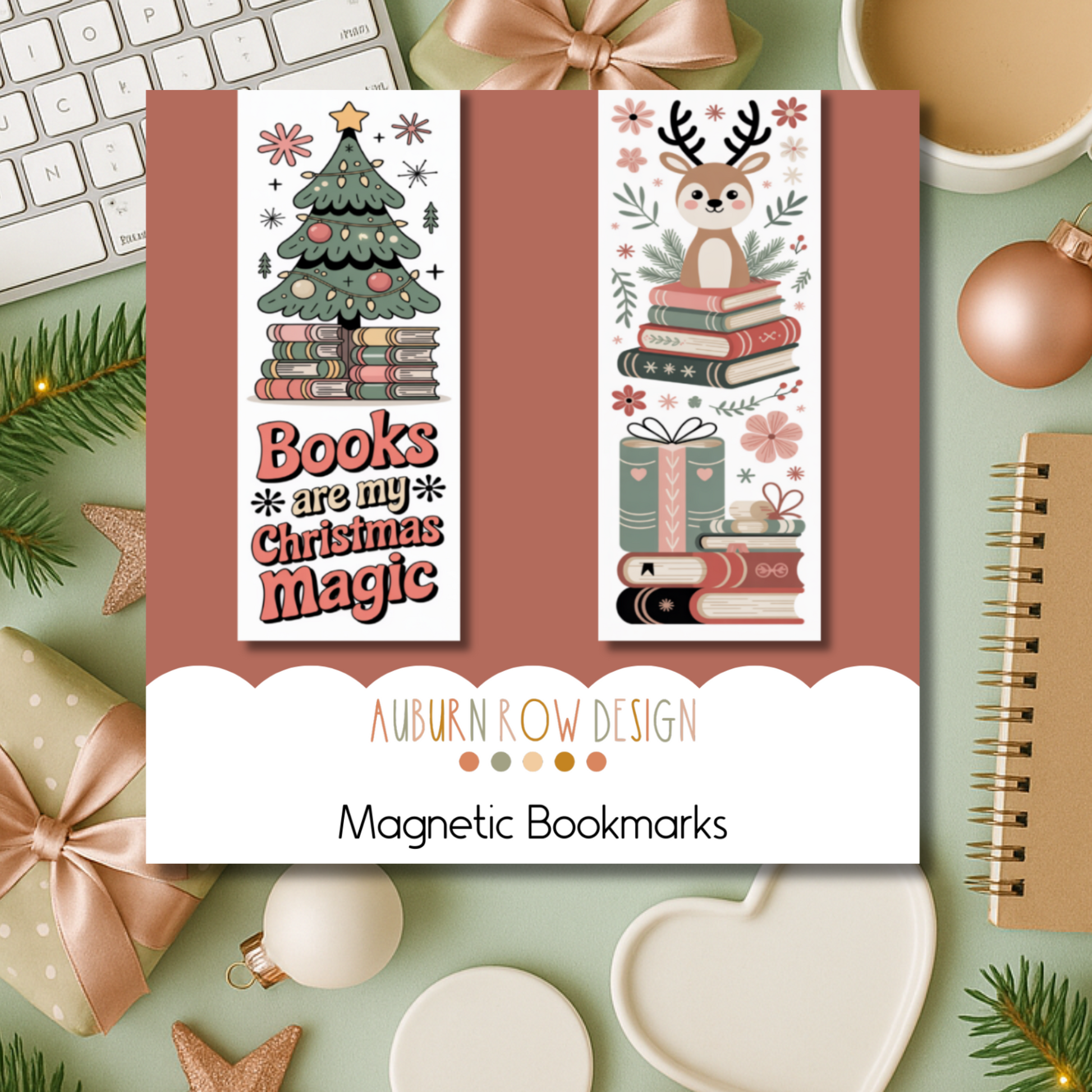 Folk Art Christmas Magnetic Bookmarks