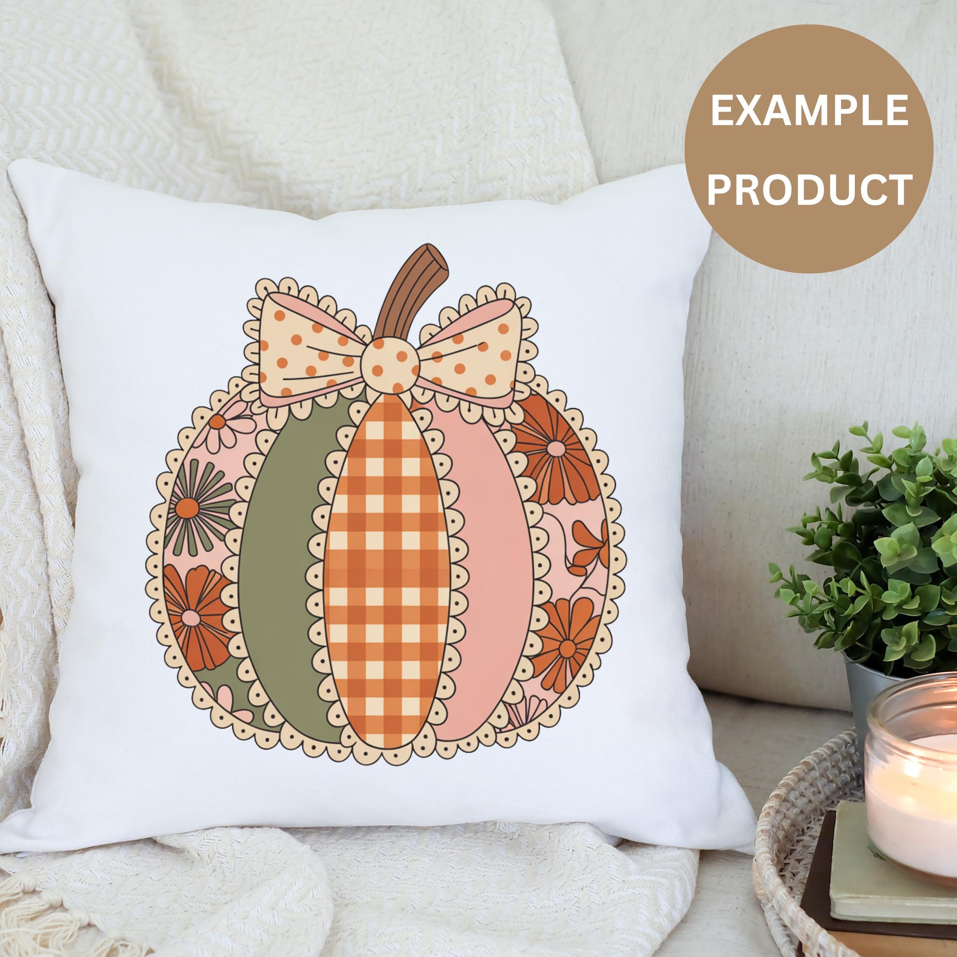 Autumn Pumpkin Decorative Pillow Cover, Fall Home Decor, Orange Plaid Design, Sofa Cushion Case
