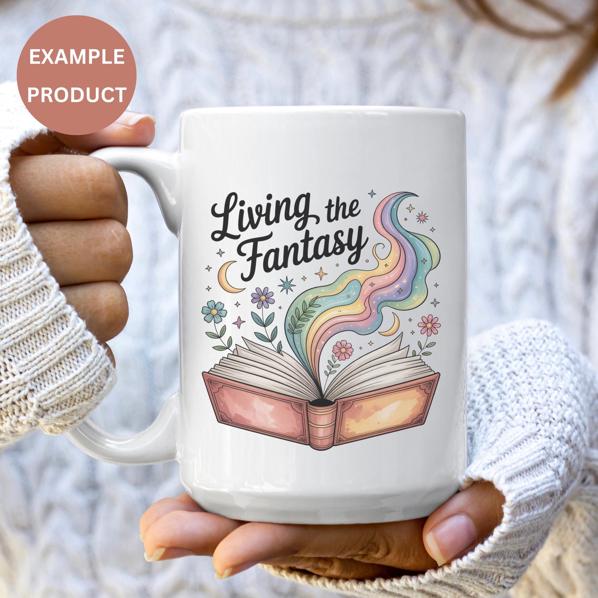 Fantasy Book Coffee Mug, Colorful Living the Fantasy Book Lover Gift, Whimsical Reader Gift, Unique Ceramic Mug for Bibliophiles