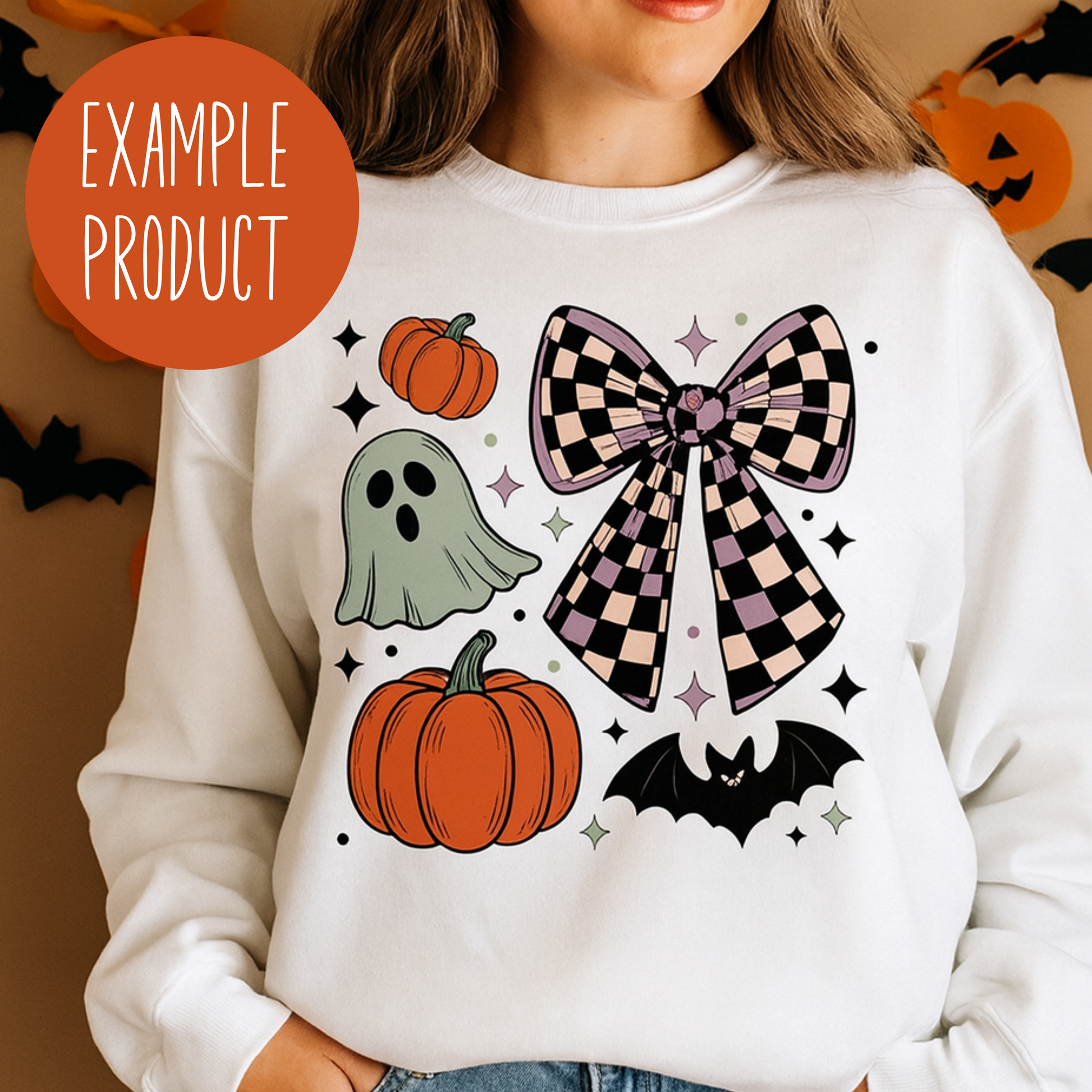 Cute Halloween Sweatshirt, Ghost Pumpkin Bat Design, Women's Autumn Fashion Top, Casual Fall Apparel