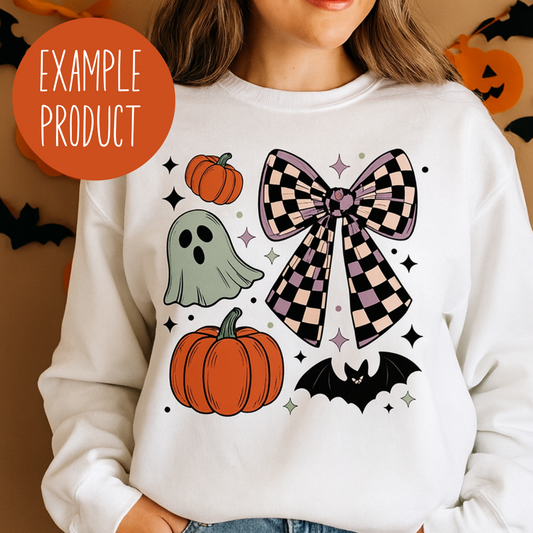 Cute Halloween Sweatshirt, Ghost Pumpkin Bat Design, Women's Autumn Fashion Top, Casual Fall Apparel
