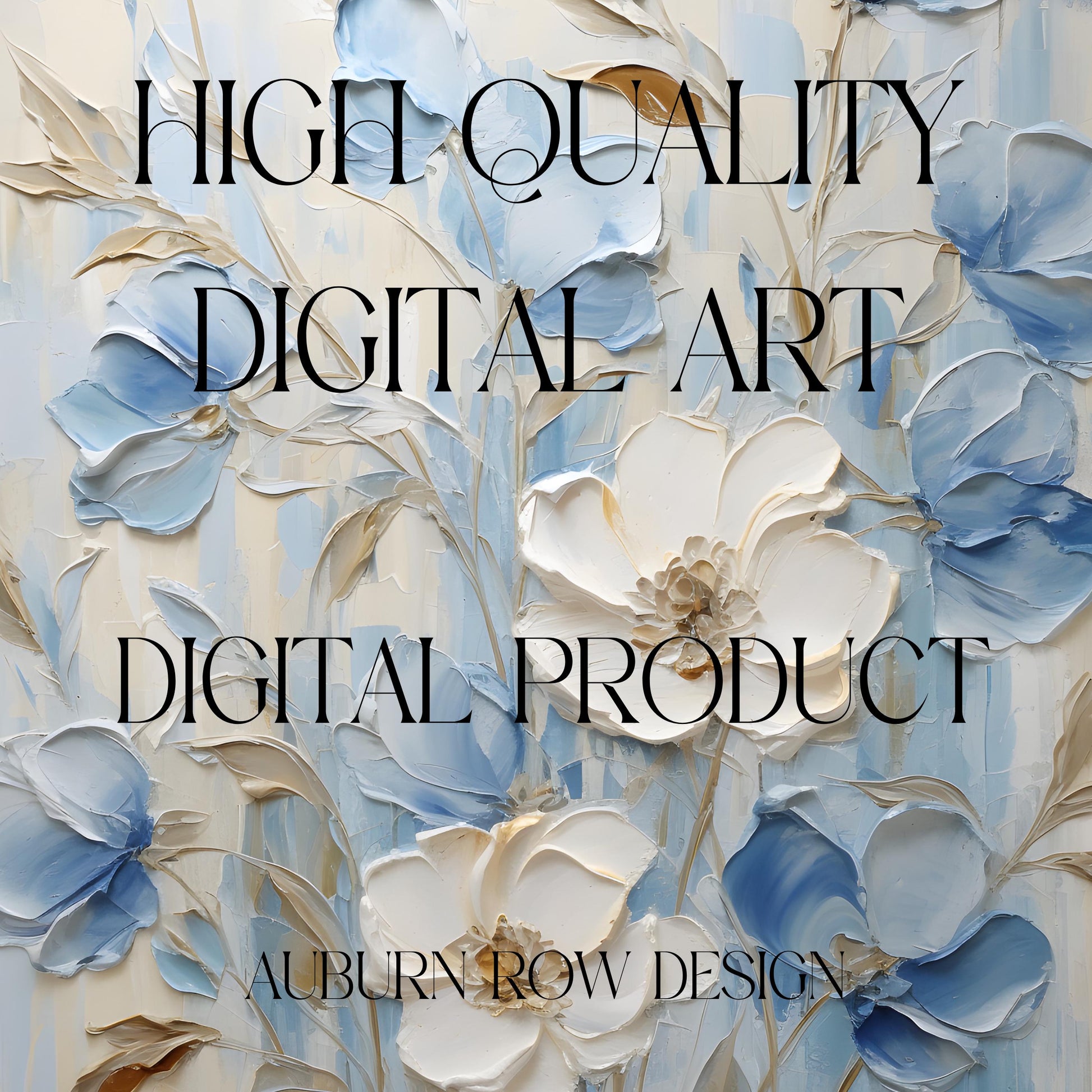 High Quality Digital Art Blue and White Floral Painting Print for Home Decor