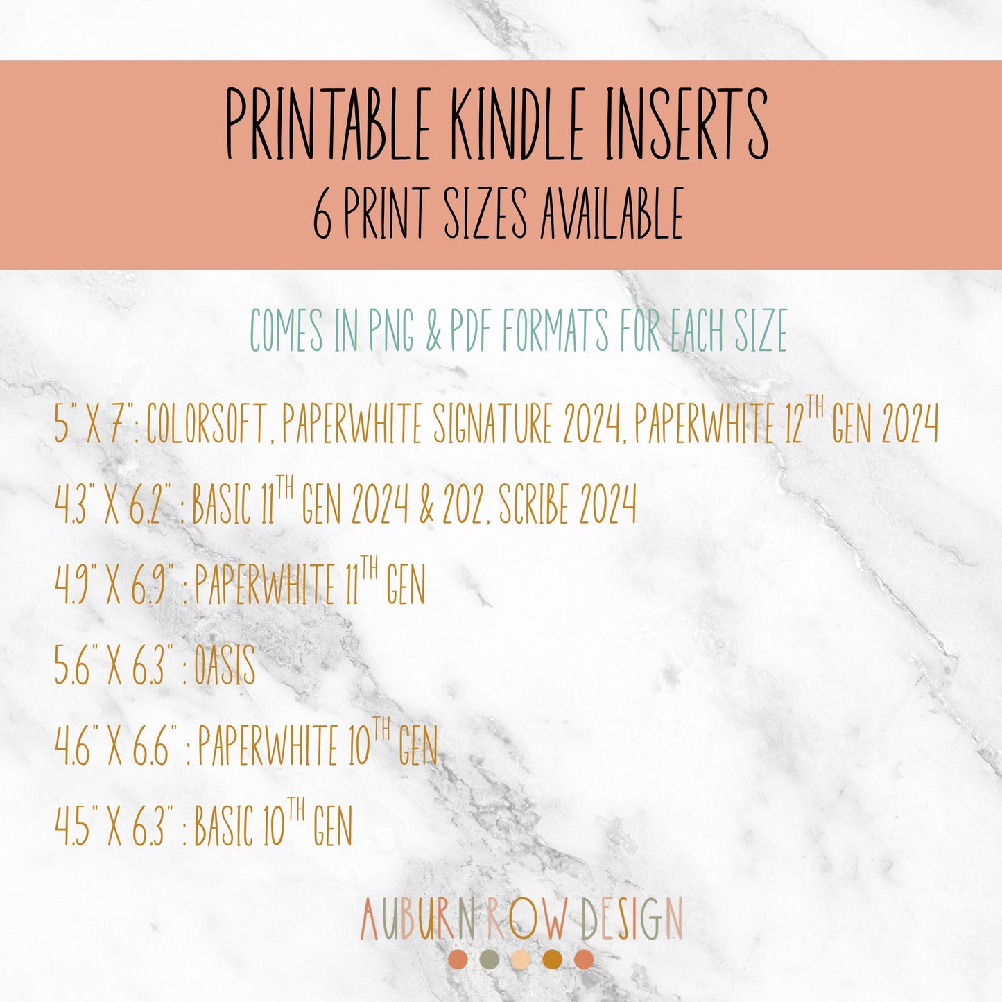 Printable Kindle Inserts for Paperwhite and Oasis, Multiple Sizes, Digital Download PDF PNG