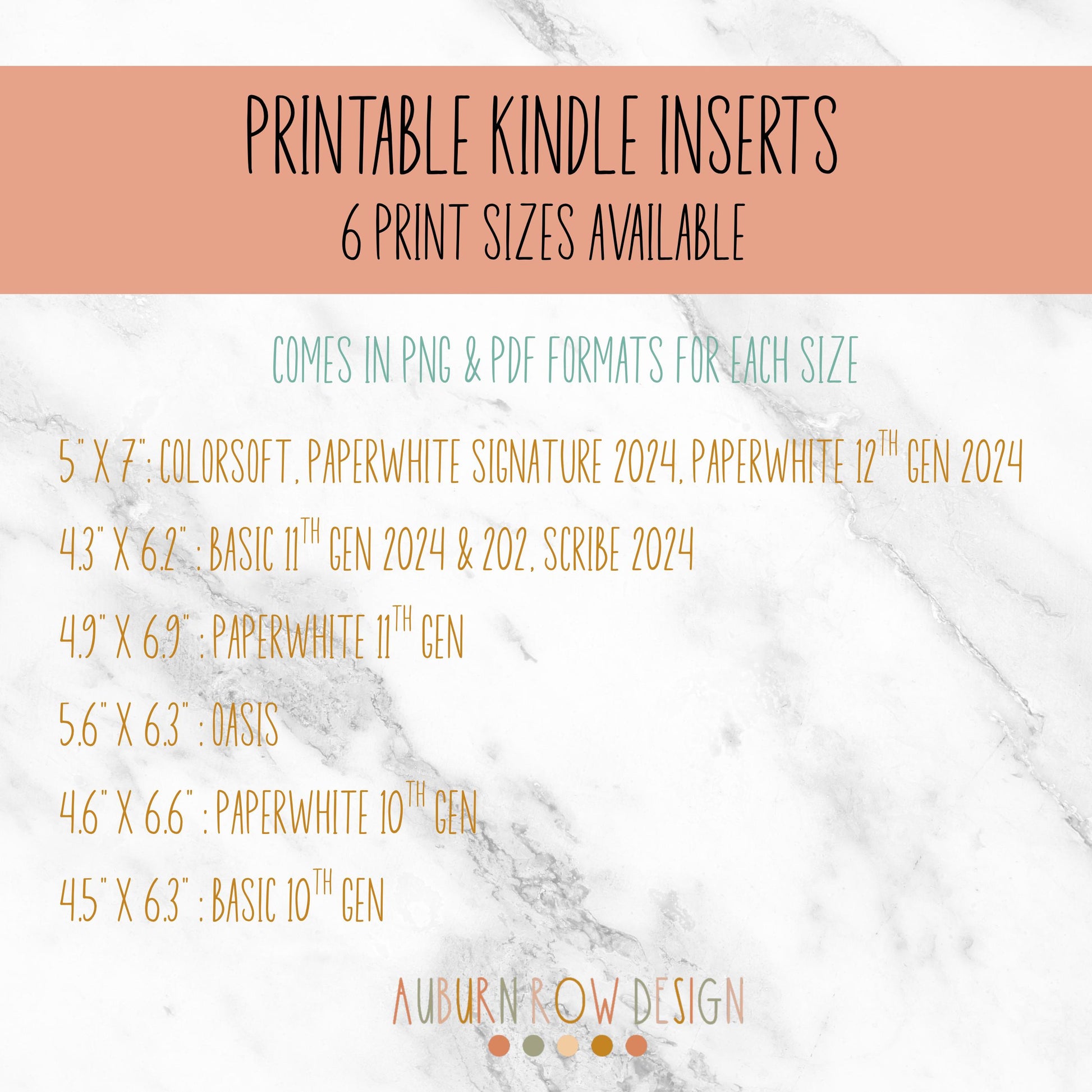 Printable Kindle Inserts for Paperwhite and Oasis, Multiple Sizes, Digital Download PDF PNG