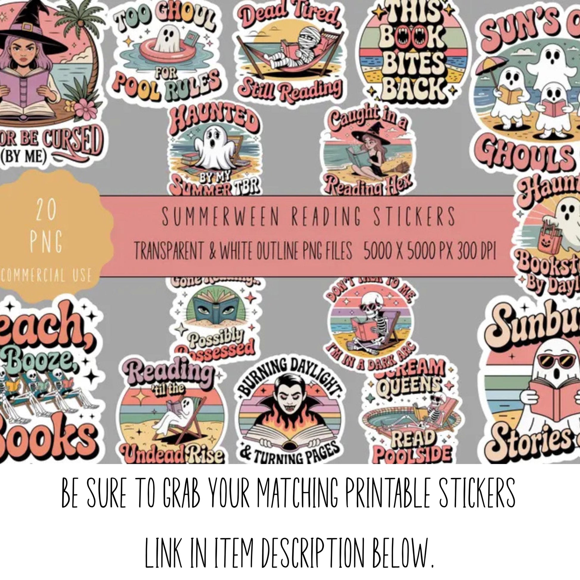 Summer Reading Stickers, Cute Cartoon Book Lover Designs, Vinyl Decal, Transparent PNG, High Resolution 5000x5000 300 DPI
