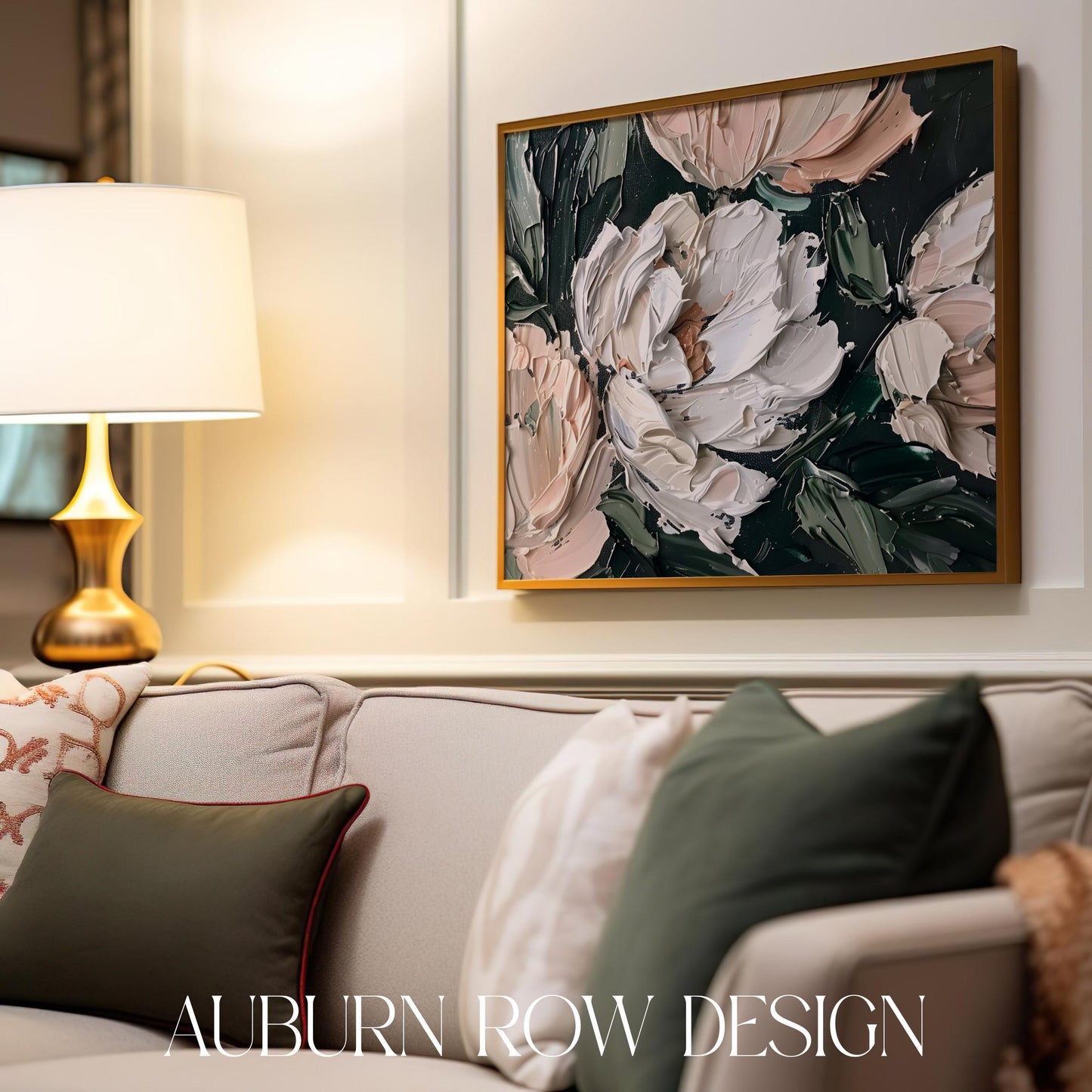 Abstract Floral Canvas Art, Modern Peony Painting Print, Neutral Home Decor Wall Art, Living Room Decor